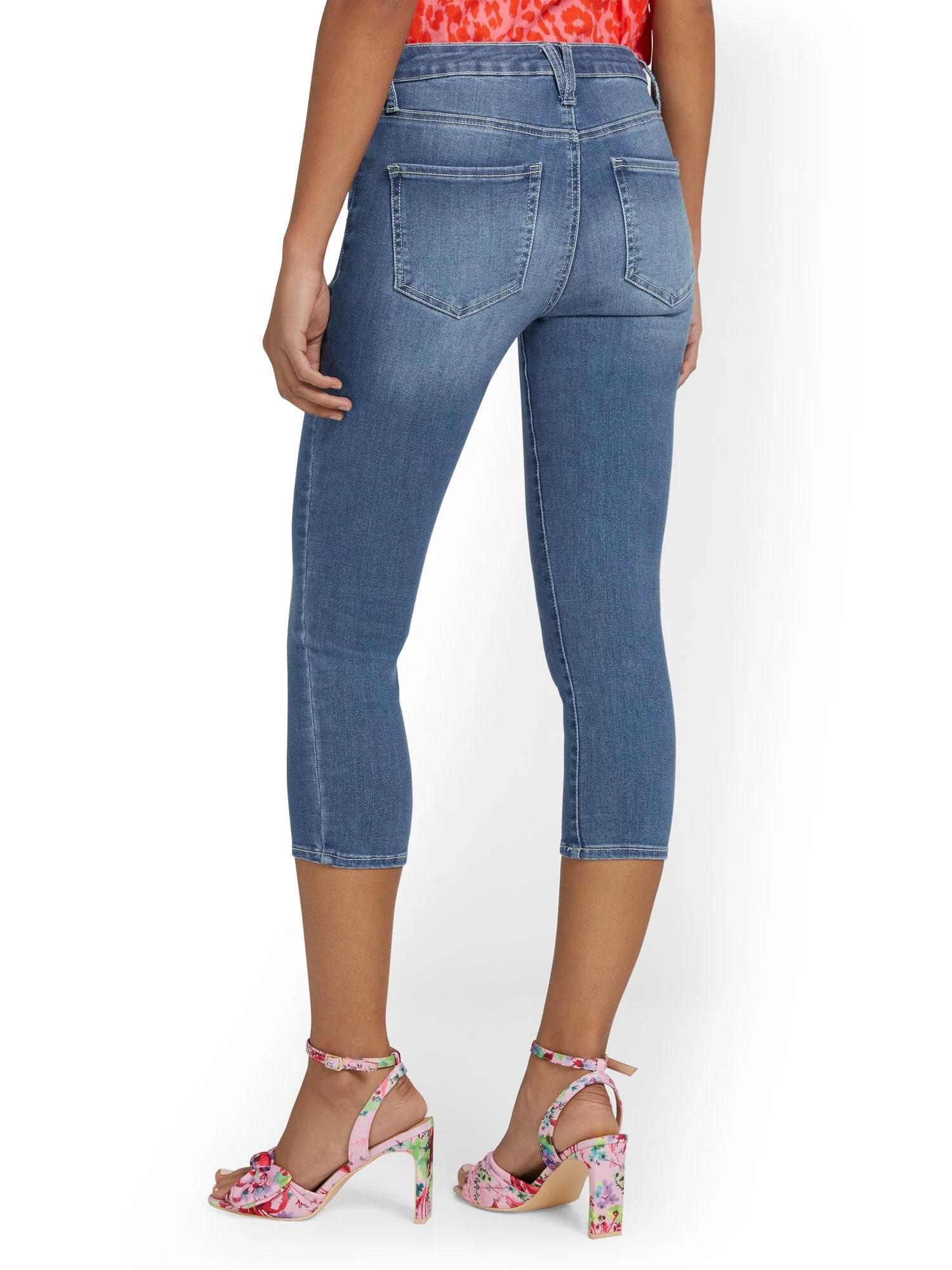 Perfect Fit Mid-Rise Capri Jeans - Medium Blue Wash - Image 3