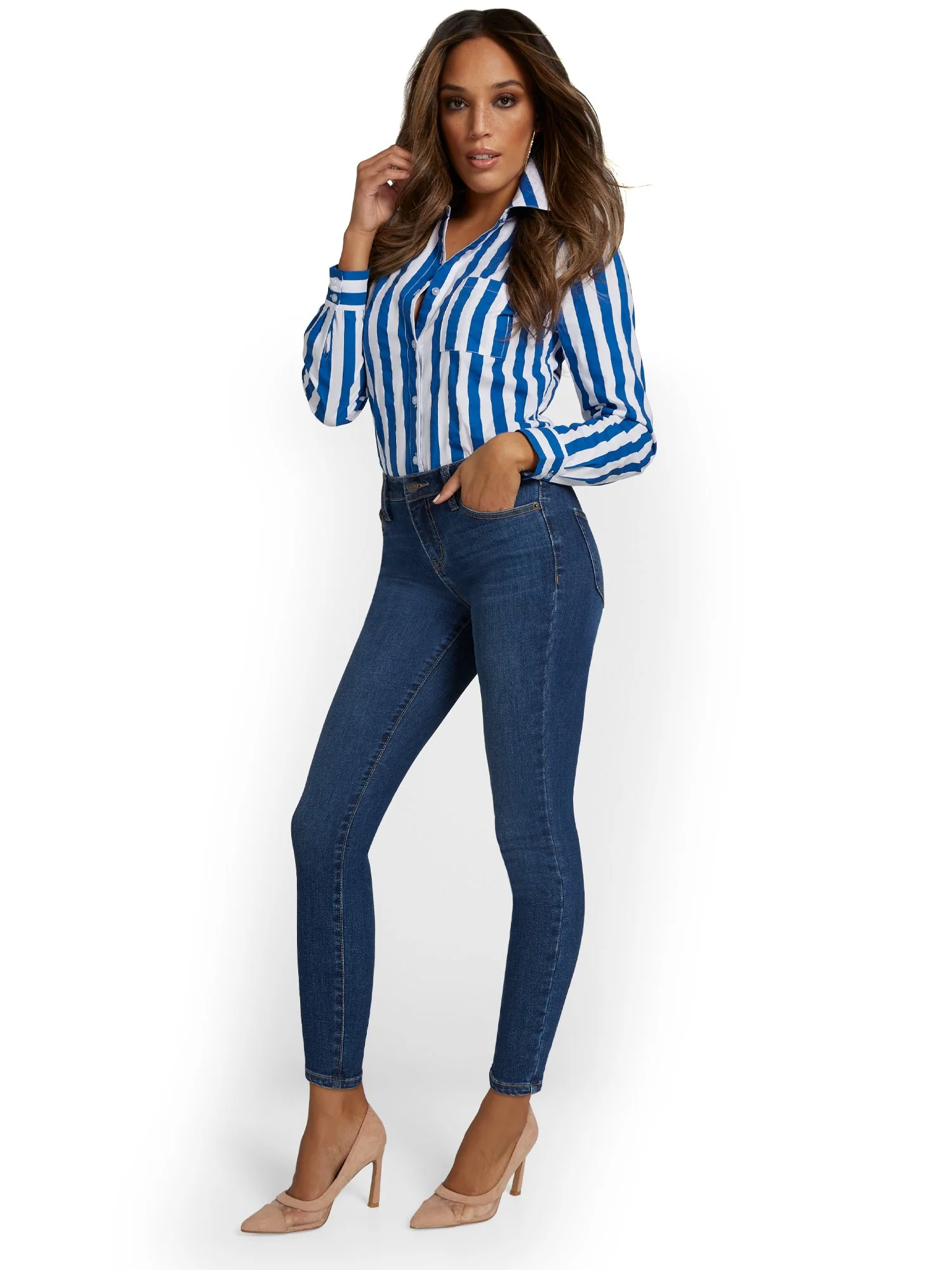 Perfect Fit Mid-Rise Super-Skinny Ankle Jeans - Medium Blue Wash - Image 7