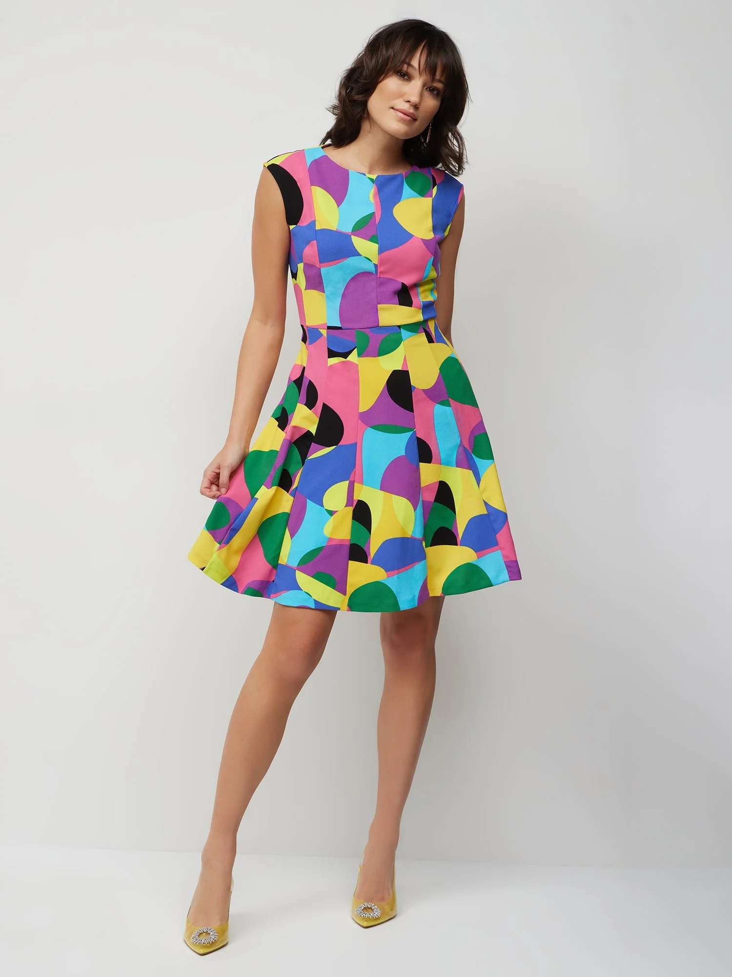 Petite Abstract-Print Flare Dress - Magic Crepe® - Image 3