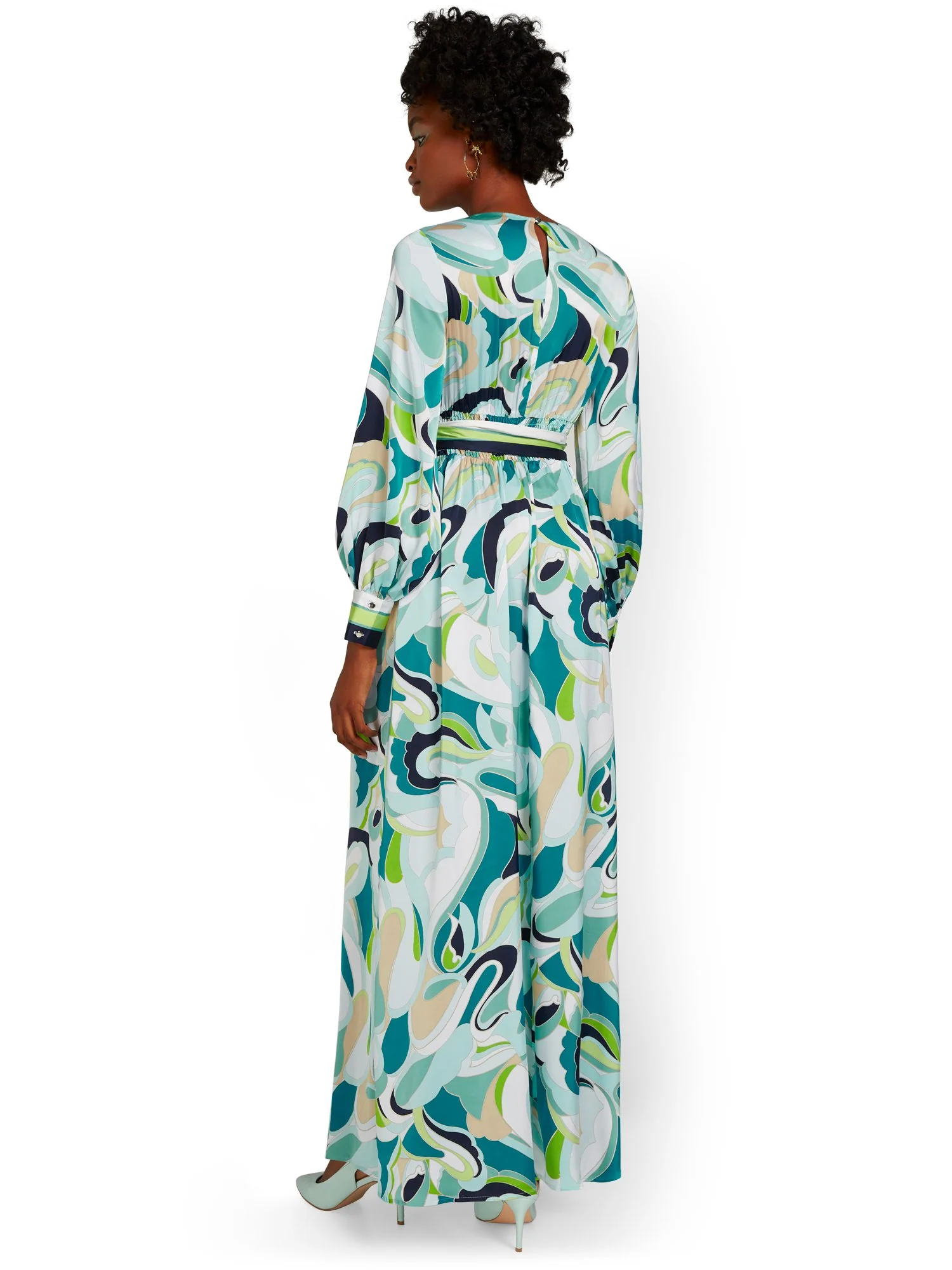 Petite Abstract-Print Tie-Waist Maxi Dress - Image 3
