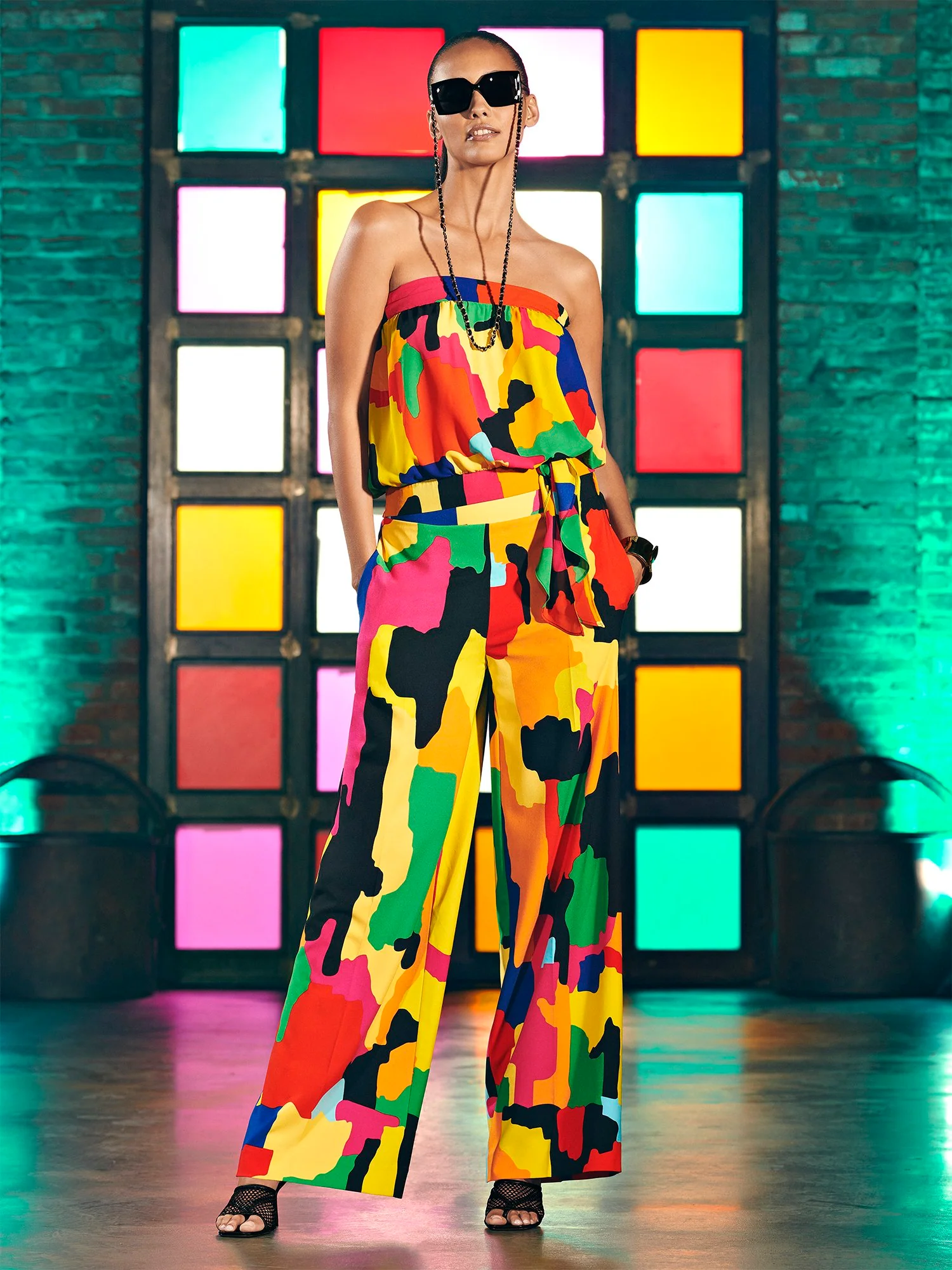 Petite Abstract Wide-Leg Tie-Waist Pant