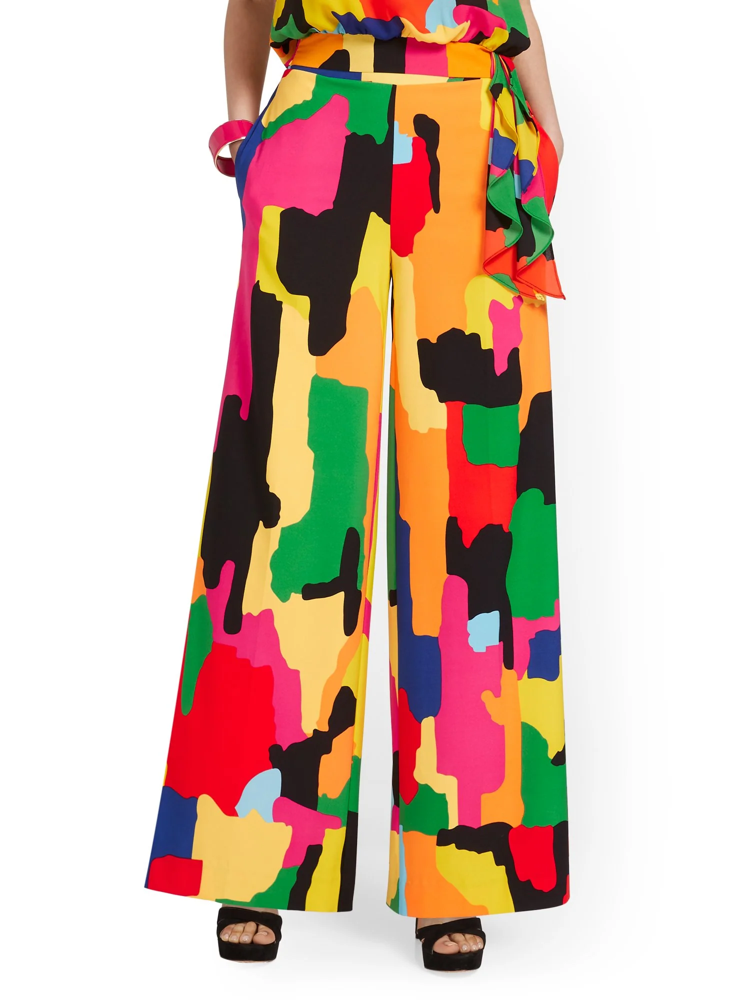 Petite Abstract Wide-Leg Tie-Waist Pant - Image 2