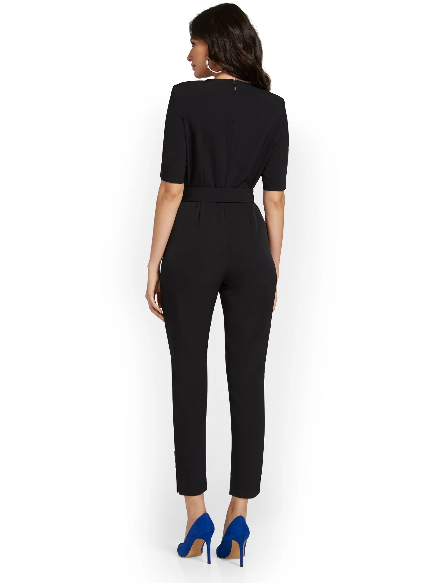 Petite Ankle Button-Detail Belted Jumpsuit - Image 3