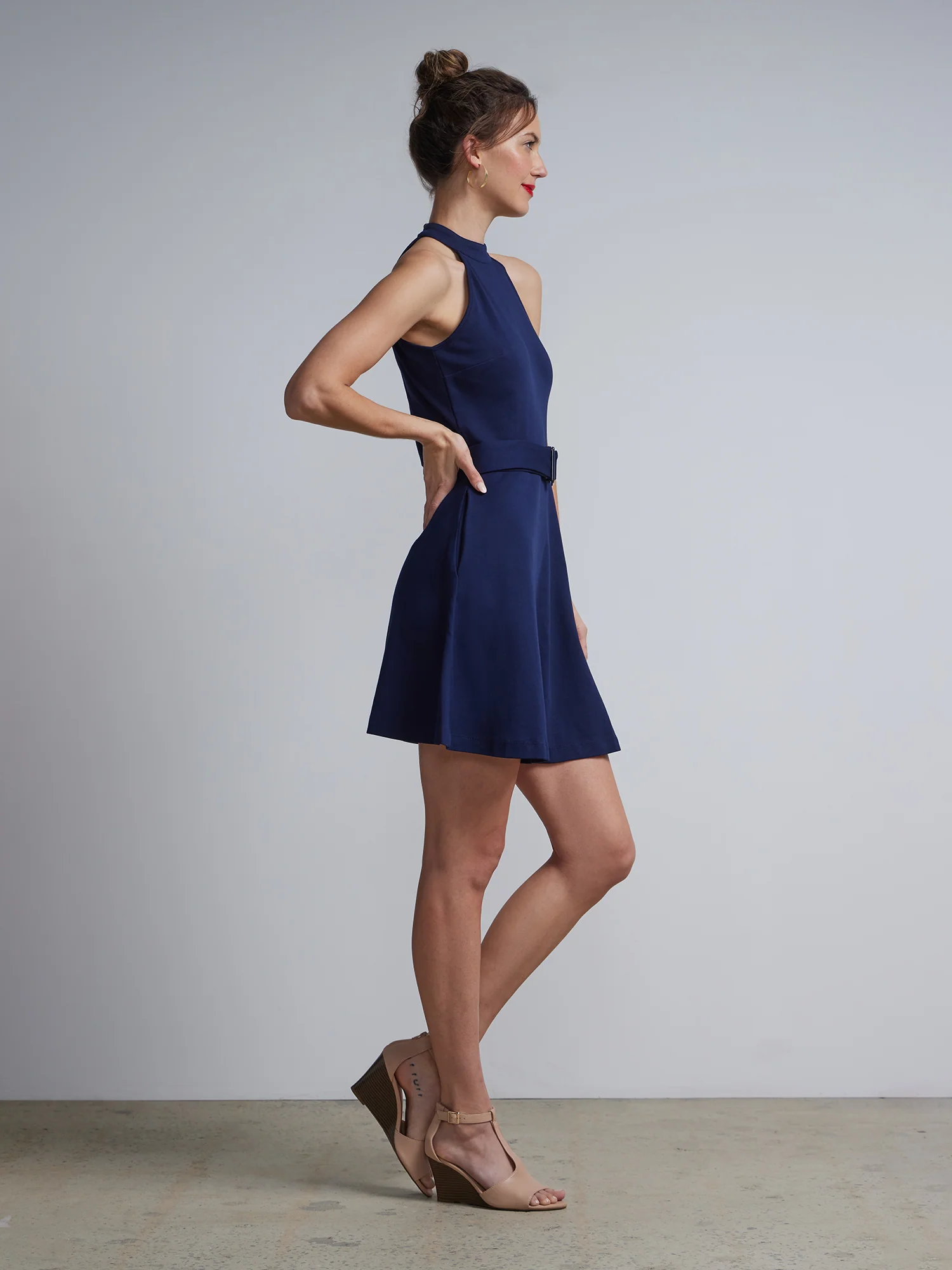 Petite Belted Halter Flare Dress - City Knits - Image 12