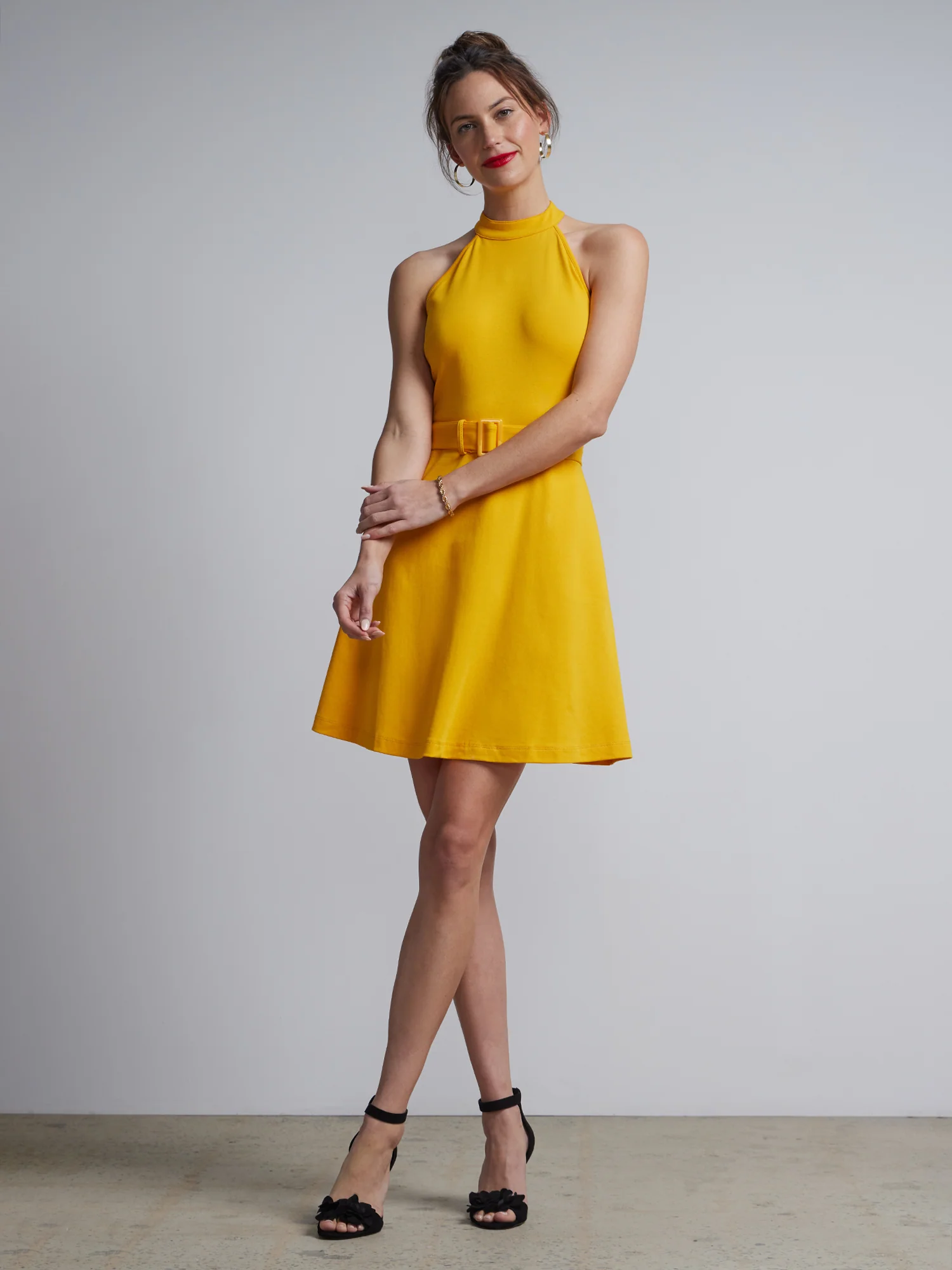 Petite Belted Halter Flare Dress - City Knits - Image 16