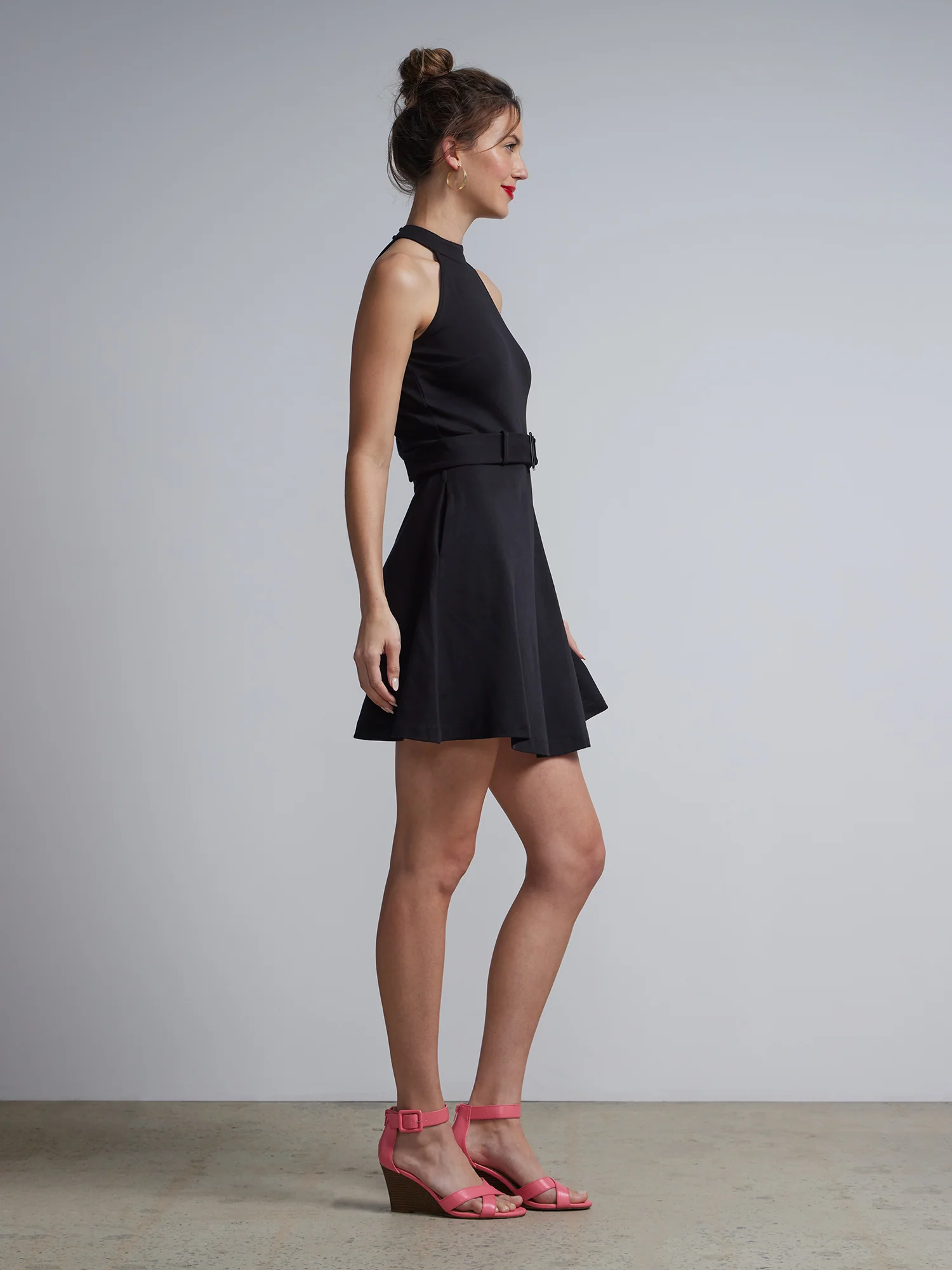 Petite Belted Halter Flare Dress - City Knits - Image 2
