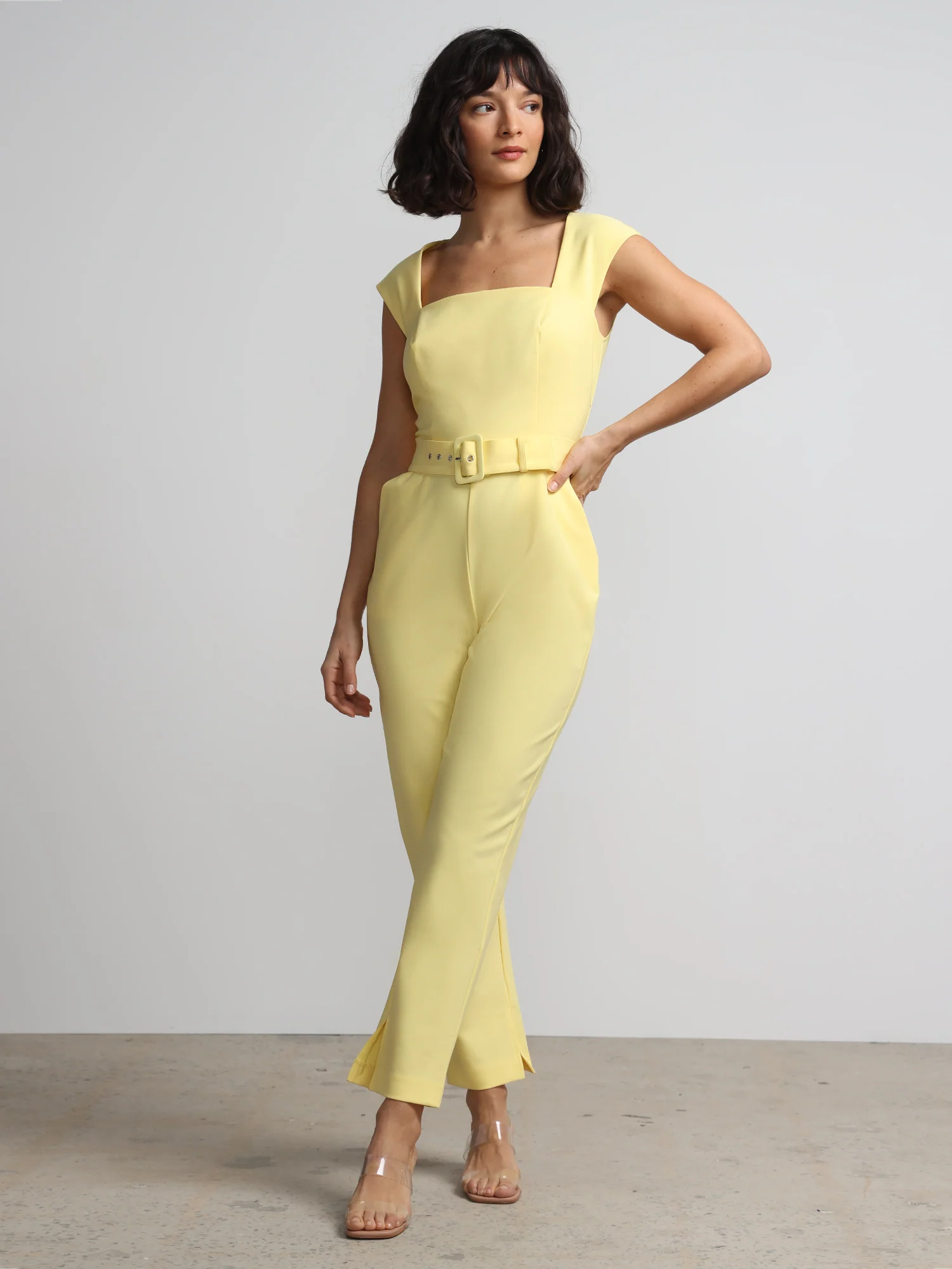 Petite Belted Square-Neck Jumpsuit - Fit To Flatter