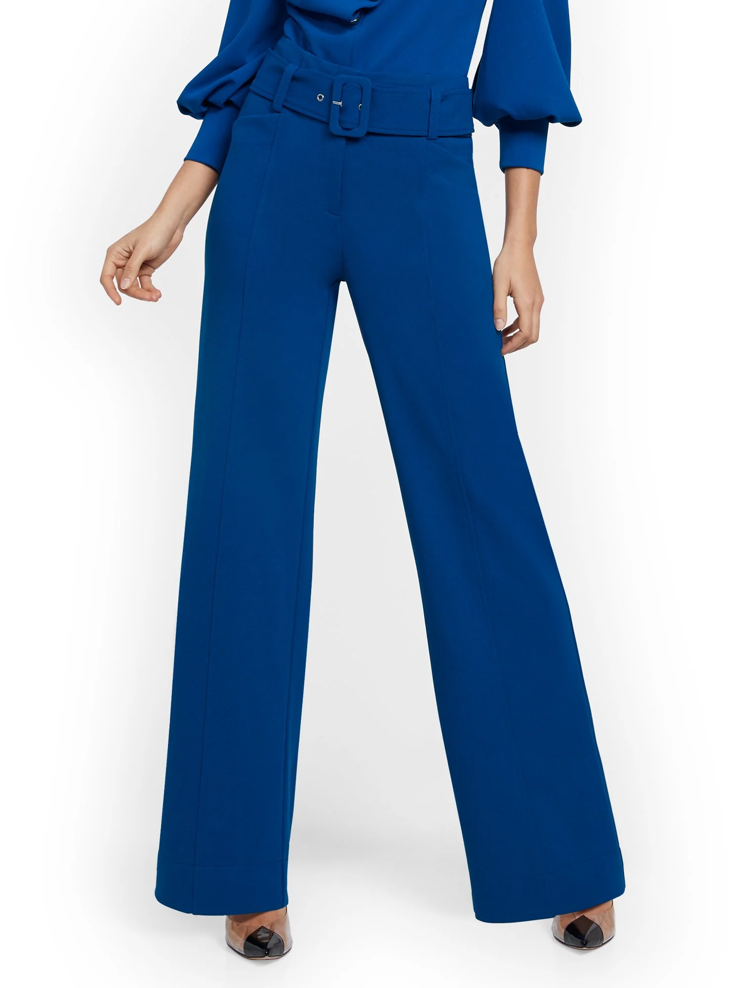 Petite Blue Wide-Leg Belted Pant - 7th Avenue