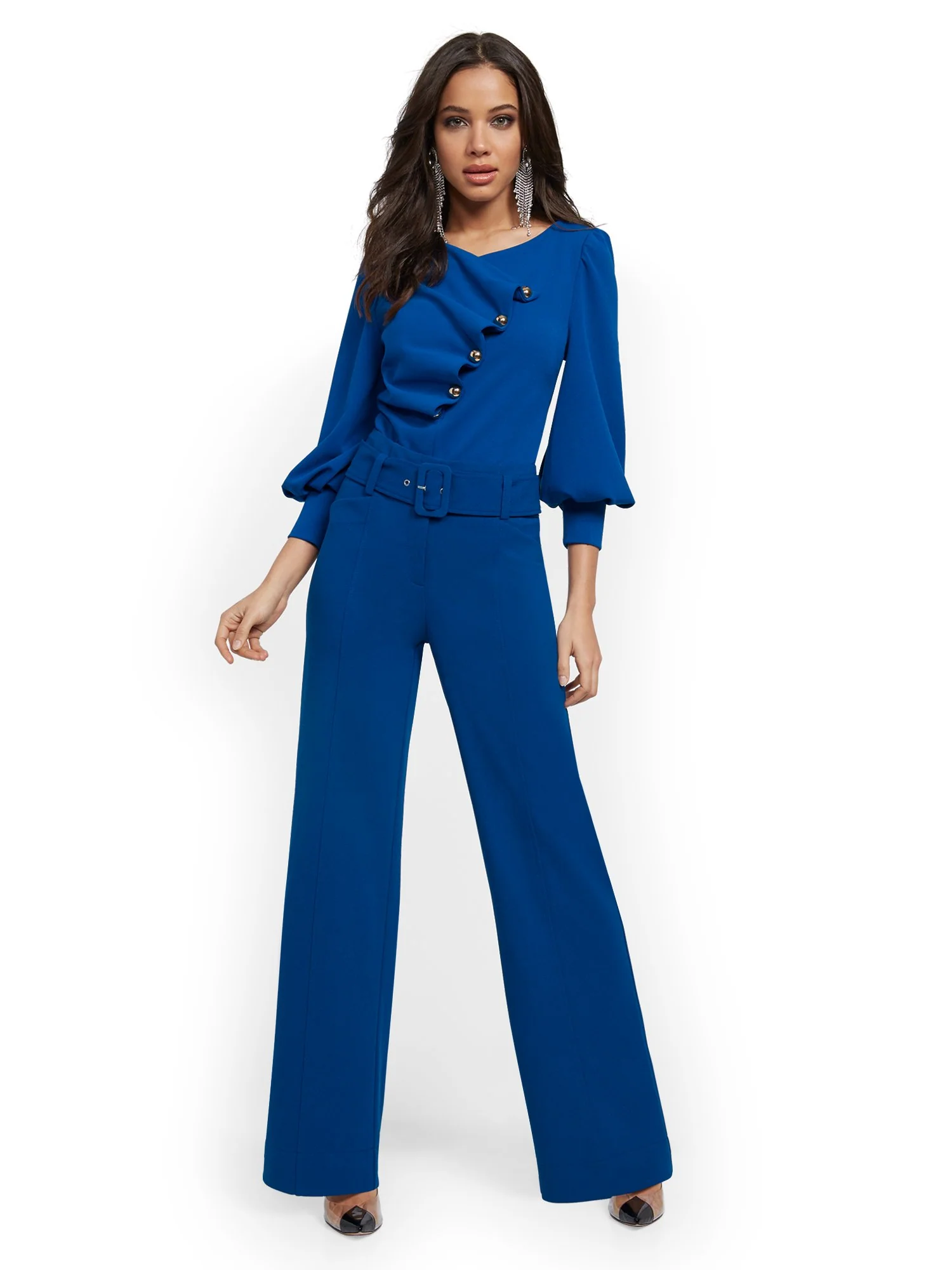 Petite Blue Wide-Leg Belted Pant - 7th Avenue - Image 4