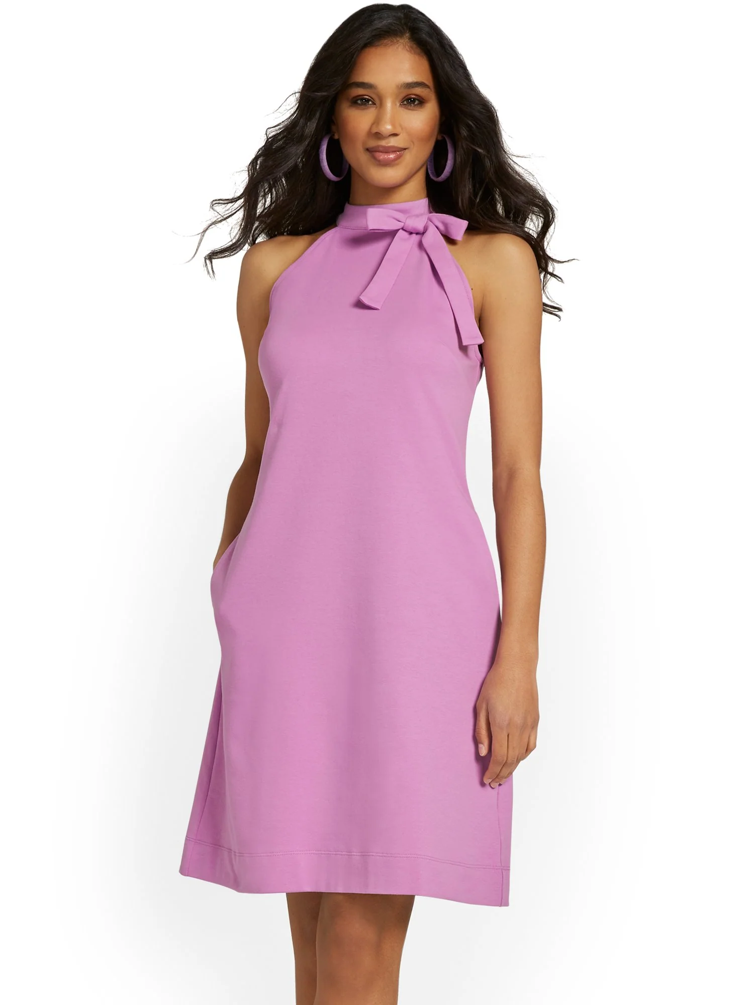 Petite Bow-Front Halterneck Dress - City Knits - Image 5