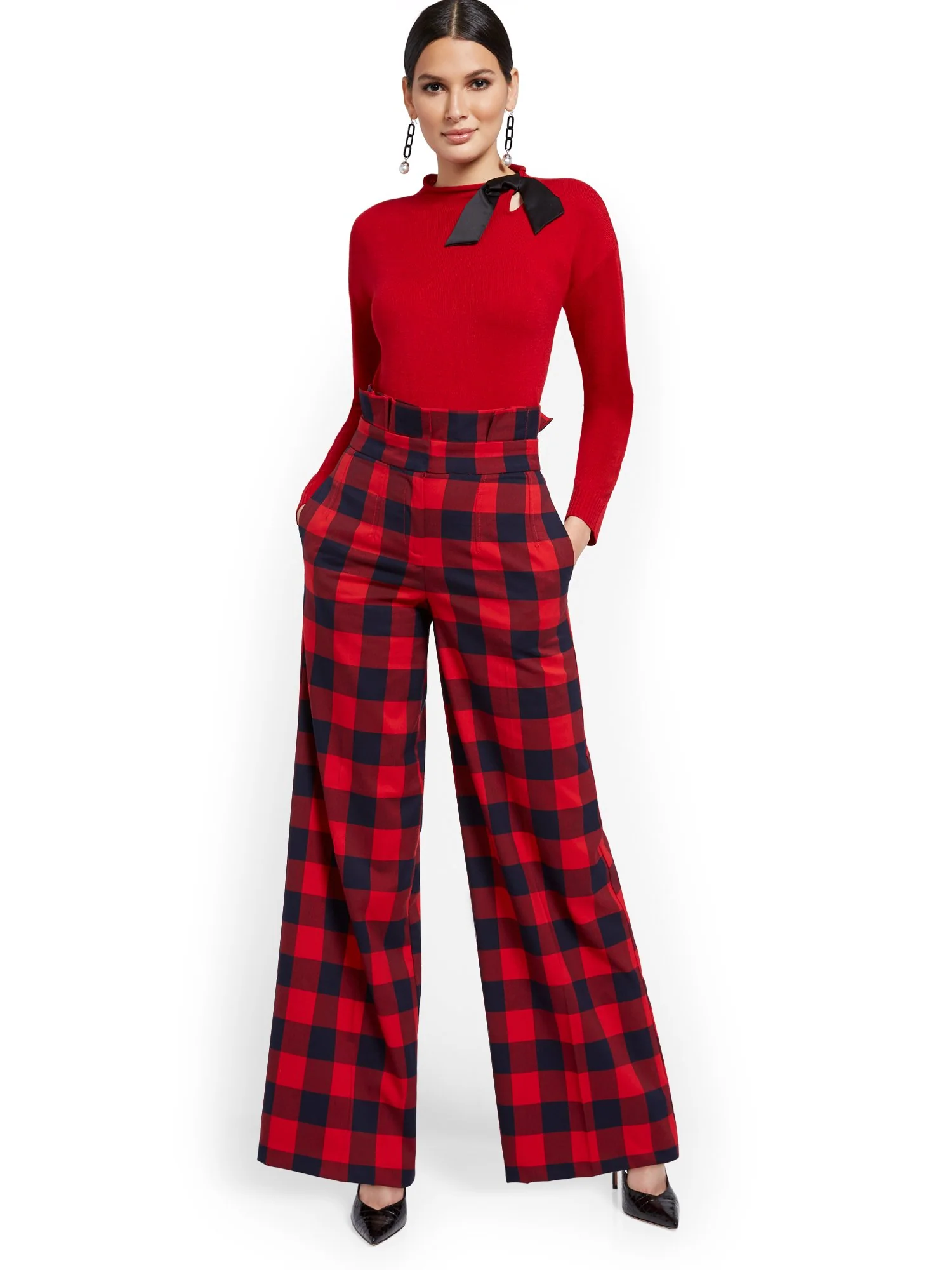 Petite Buffalo Check Paperbag-Waist Pant - Image 5