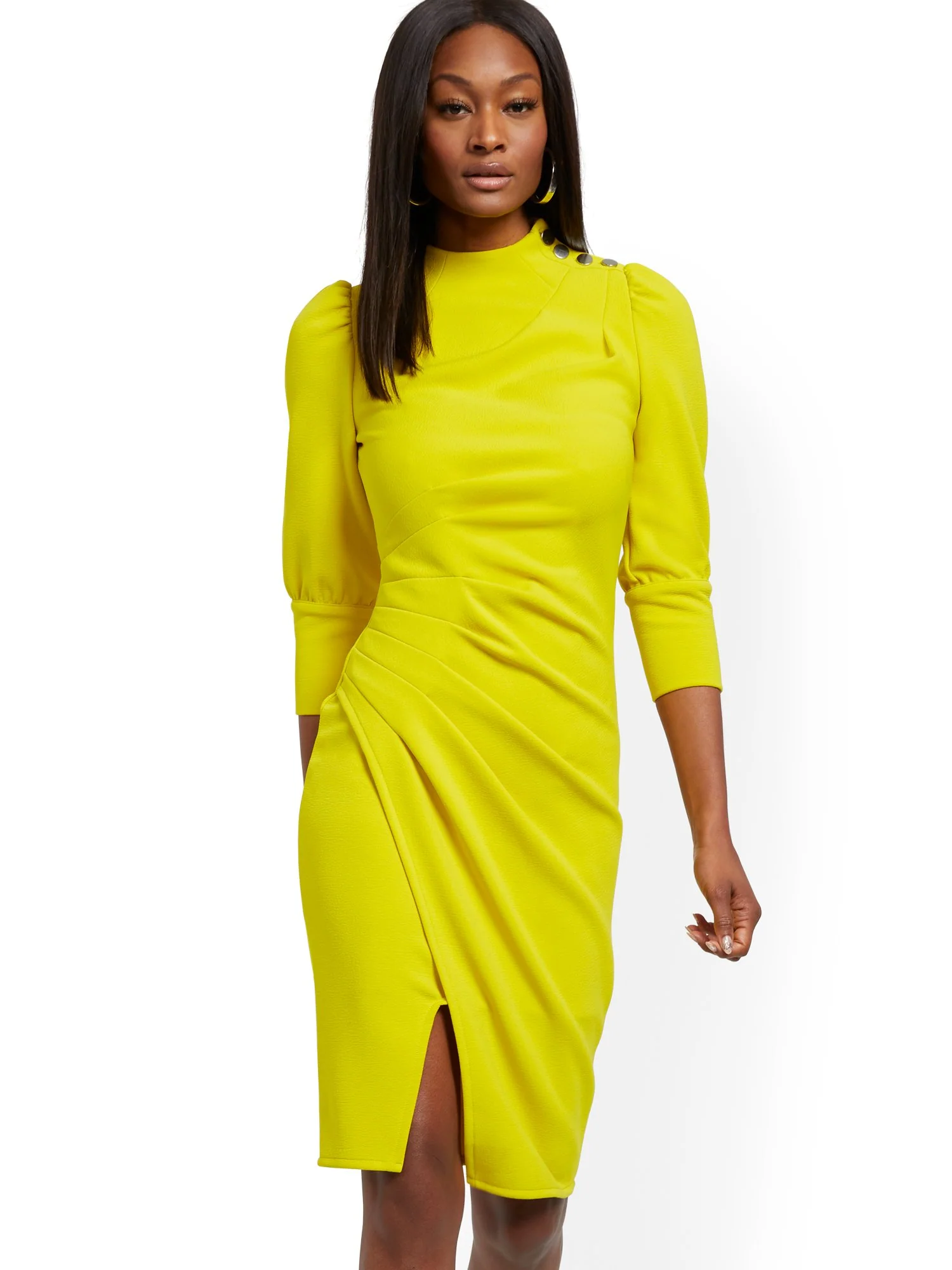 Petite Button-Accent Ruched Sheath Dress - Image 2