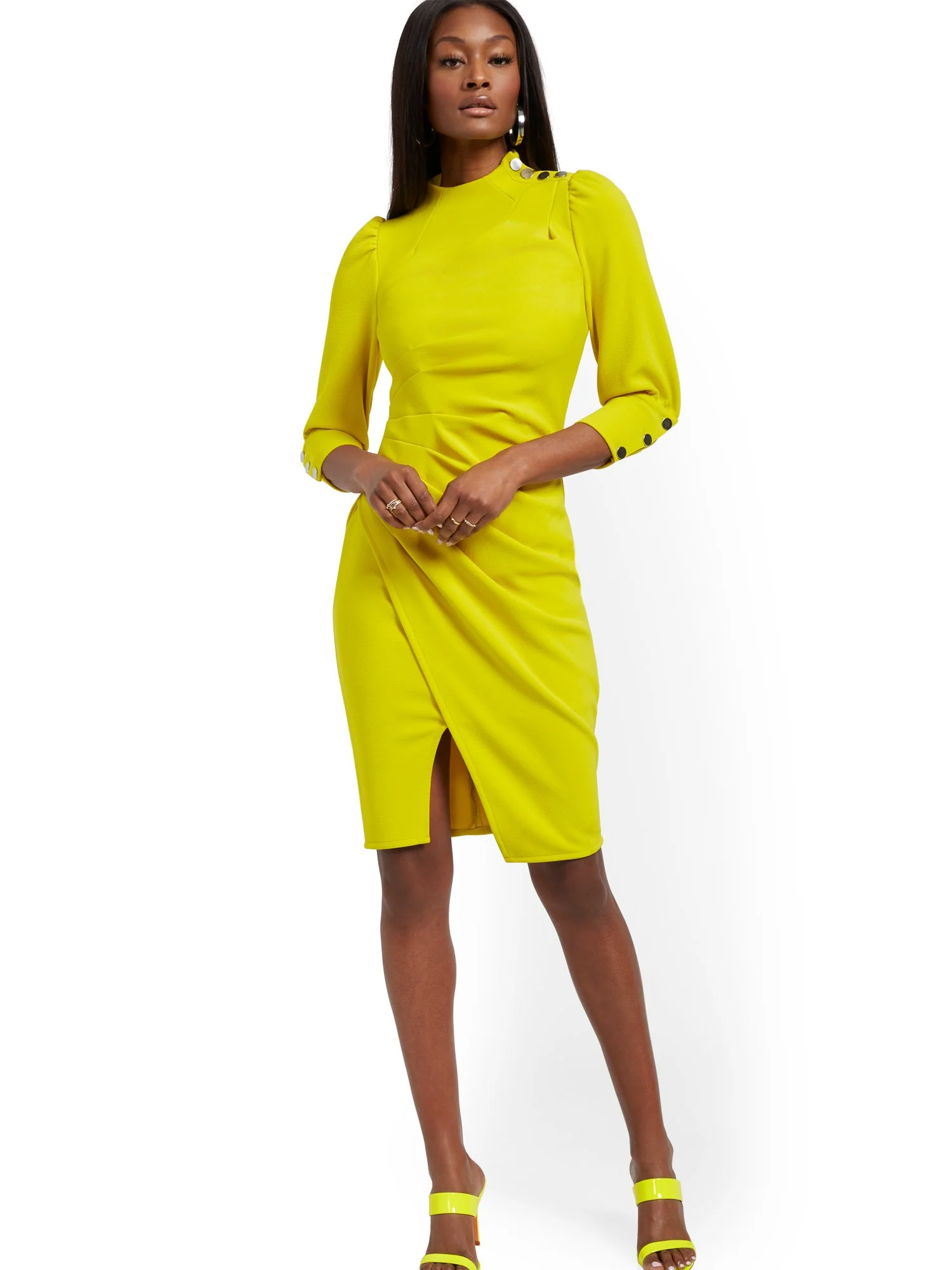 Petite Button-Accent Ruched Sheath Dress - Image 3
