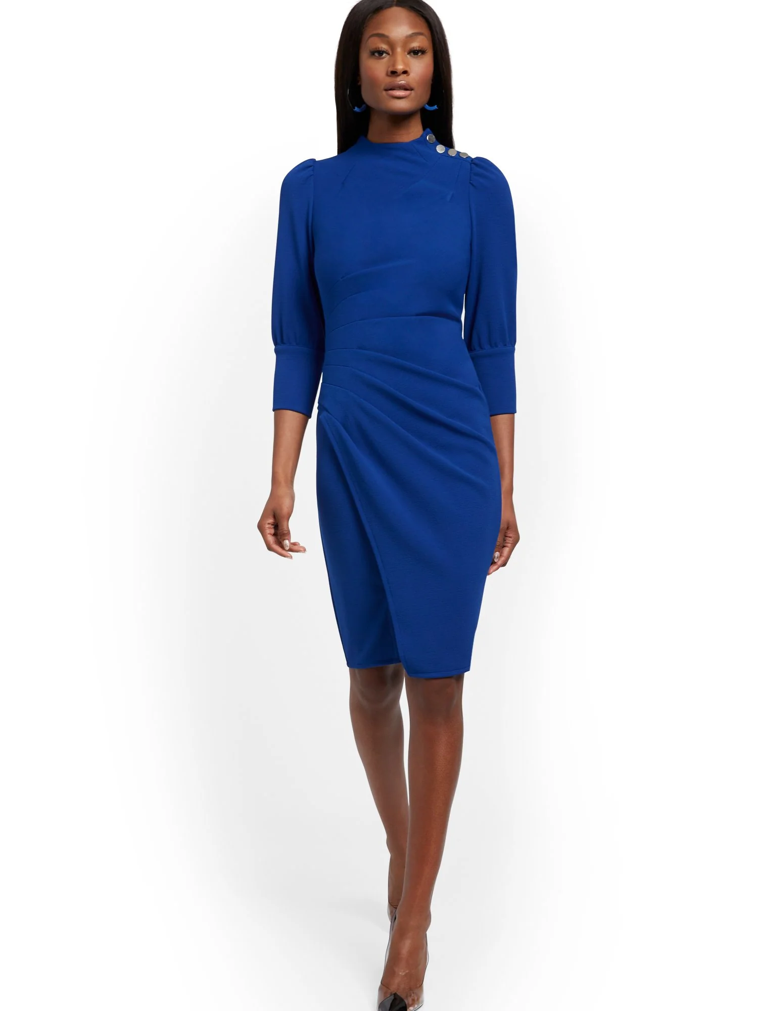 Petite Button-Accent Ruched Sheath Dress - Image 8