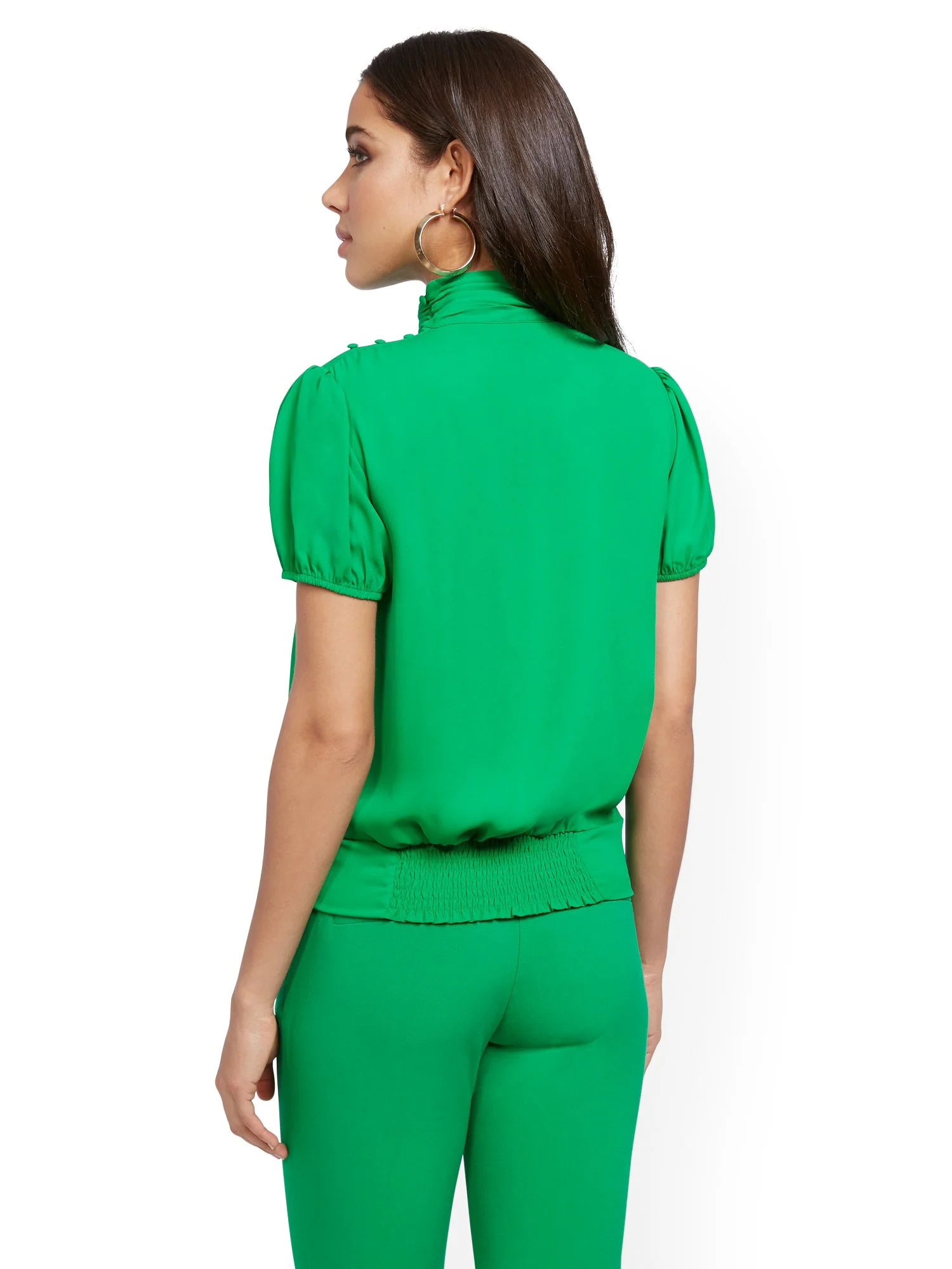 Petite Button-Accent Scarf Blouse - 7th Avenue - Image 6