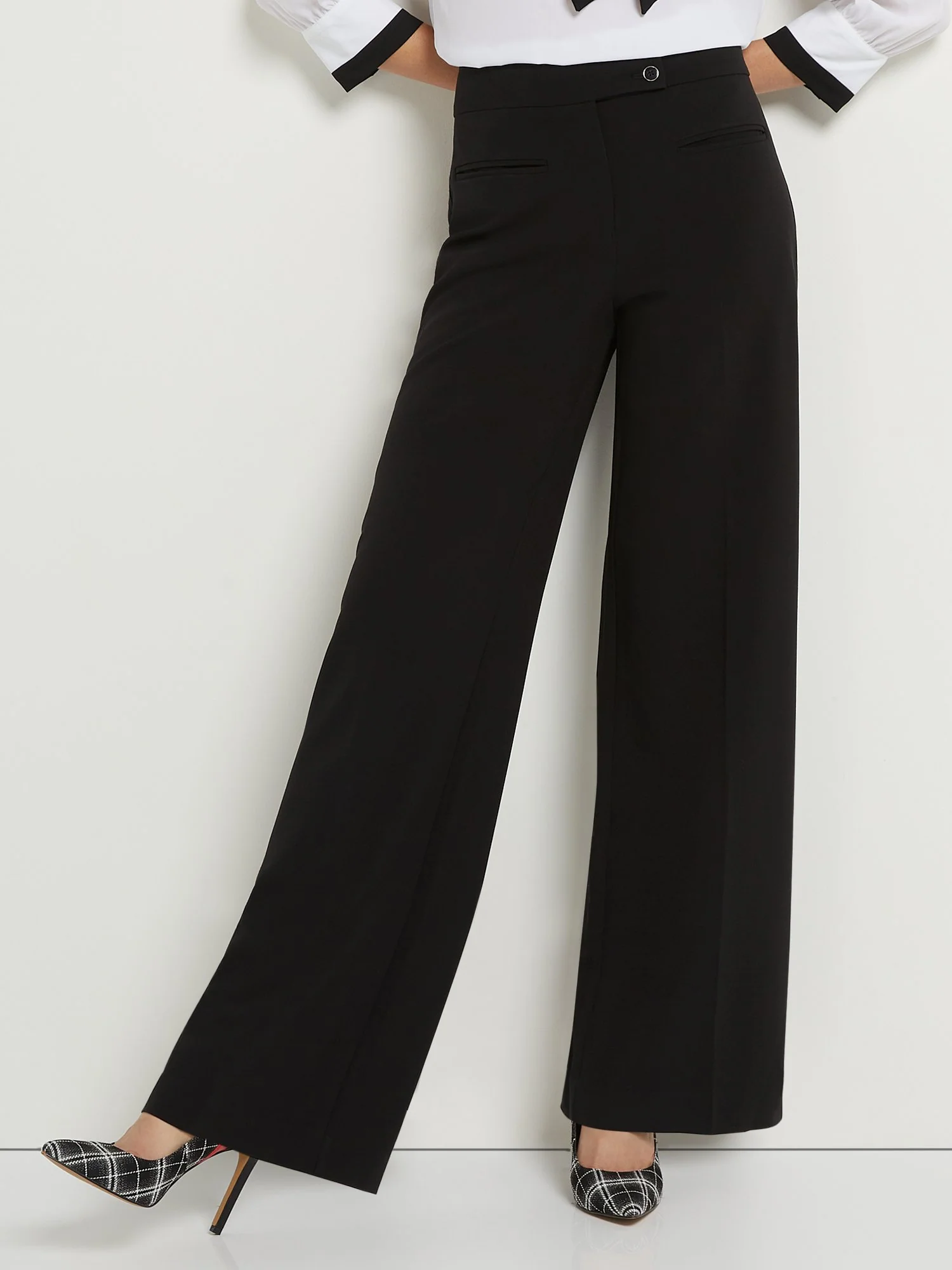 Petite Button Tab-Waist Wide-Leg Pant - Essential Stretch
