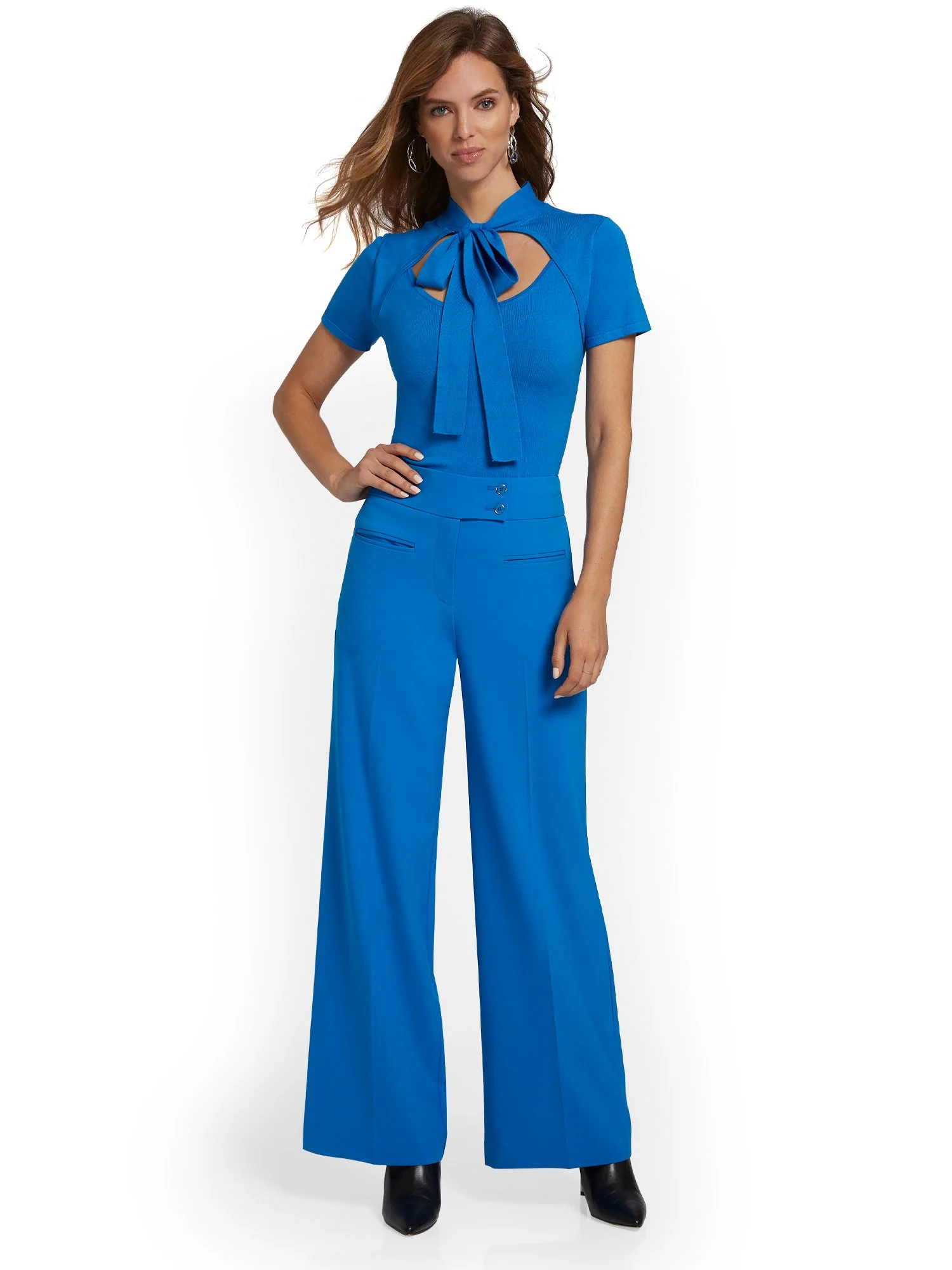 Petite Button Tab-Waist Wide-Leg Pant - Essential Stretch - Image 10