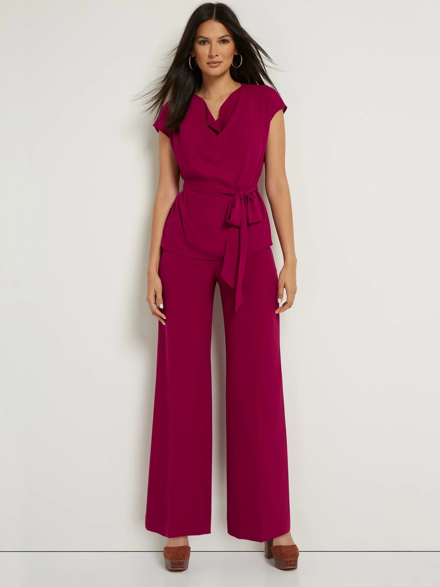 Petite Button Tab-Waist Wide-Leg Pant - Essential Stretch - Image 12