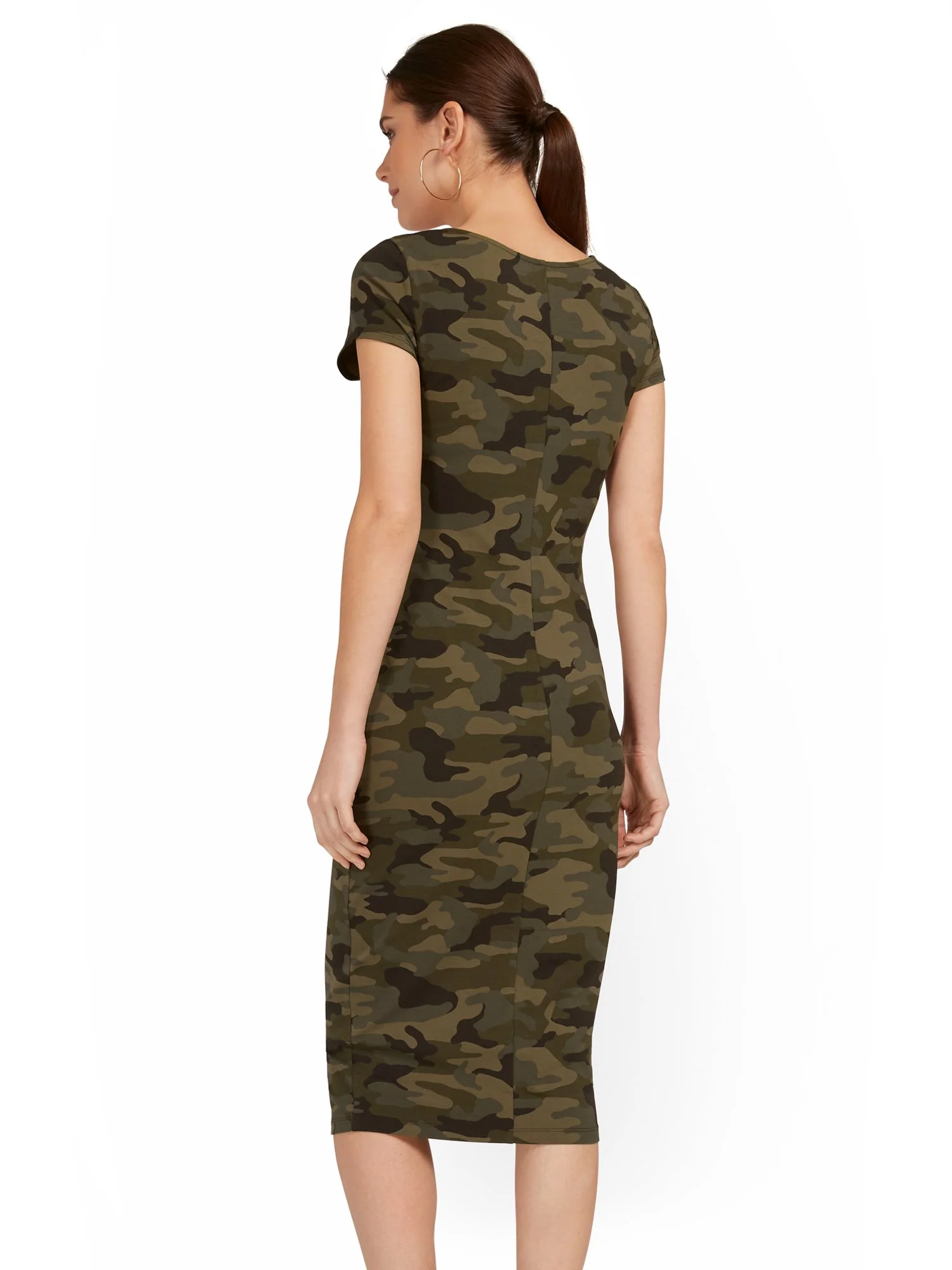 Petite Camo-Print Scoopneck Cap-Sleeve Midi Dress - Everyday Collection - Image 3