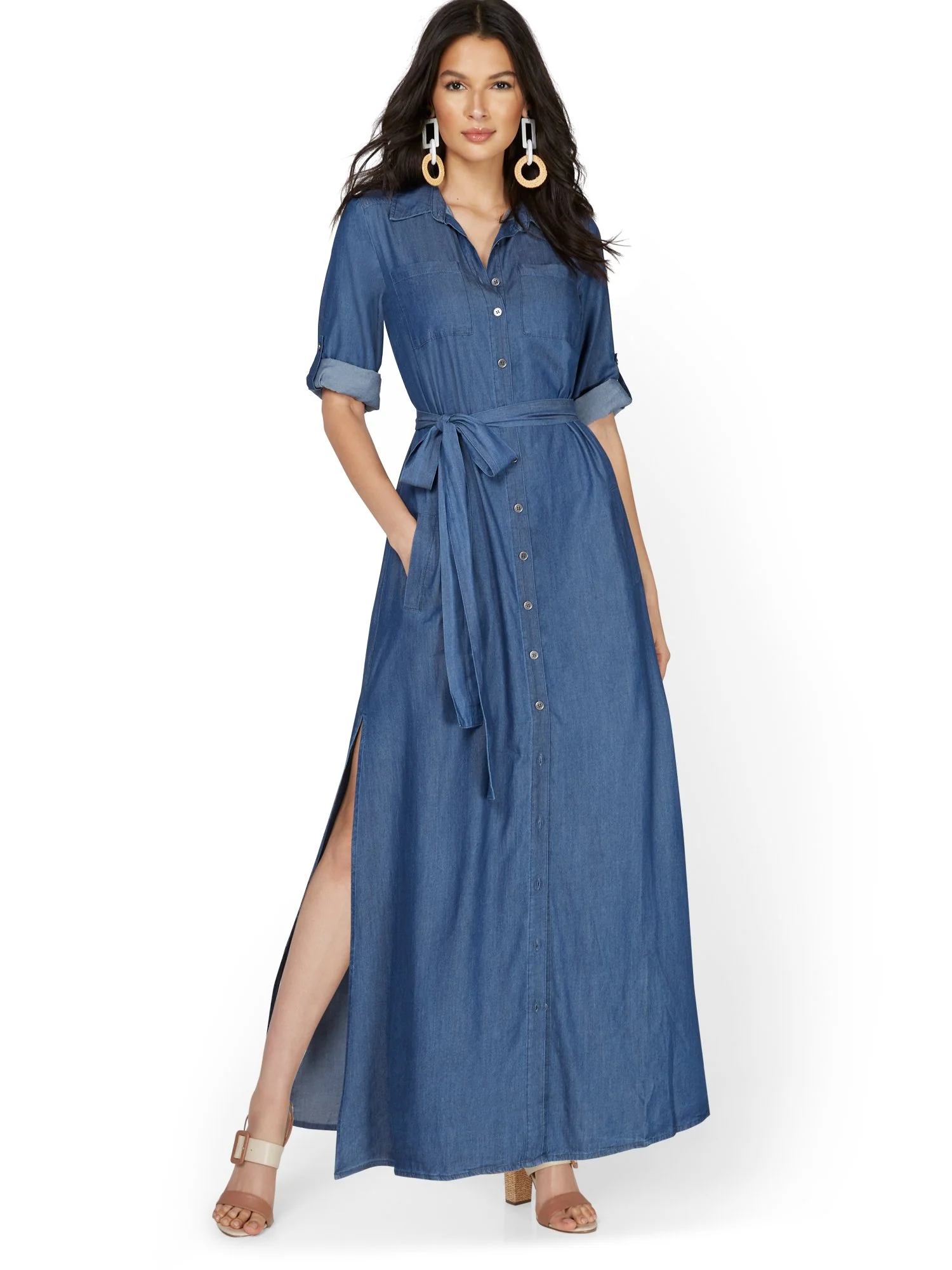 Petite Chambray Belted Maxi Shirtdress - Image 2