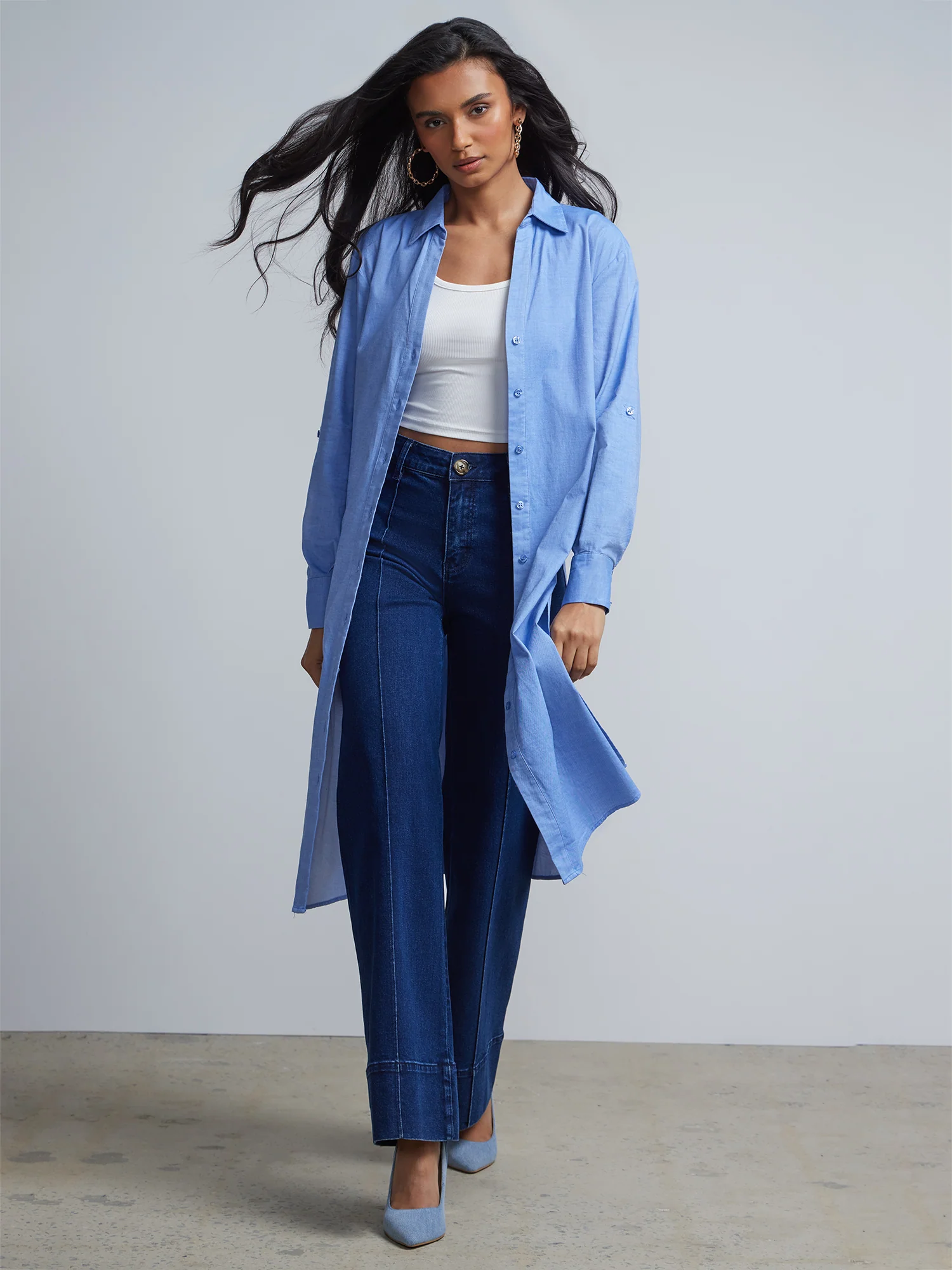 Petite Chambray Maxi Button-Front - NY&C Madison Shirt®
