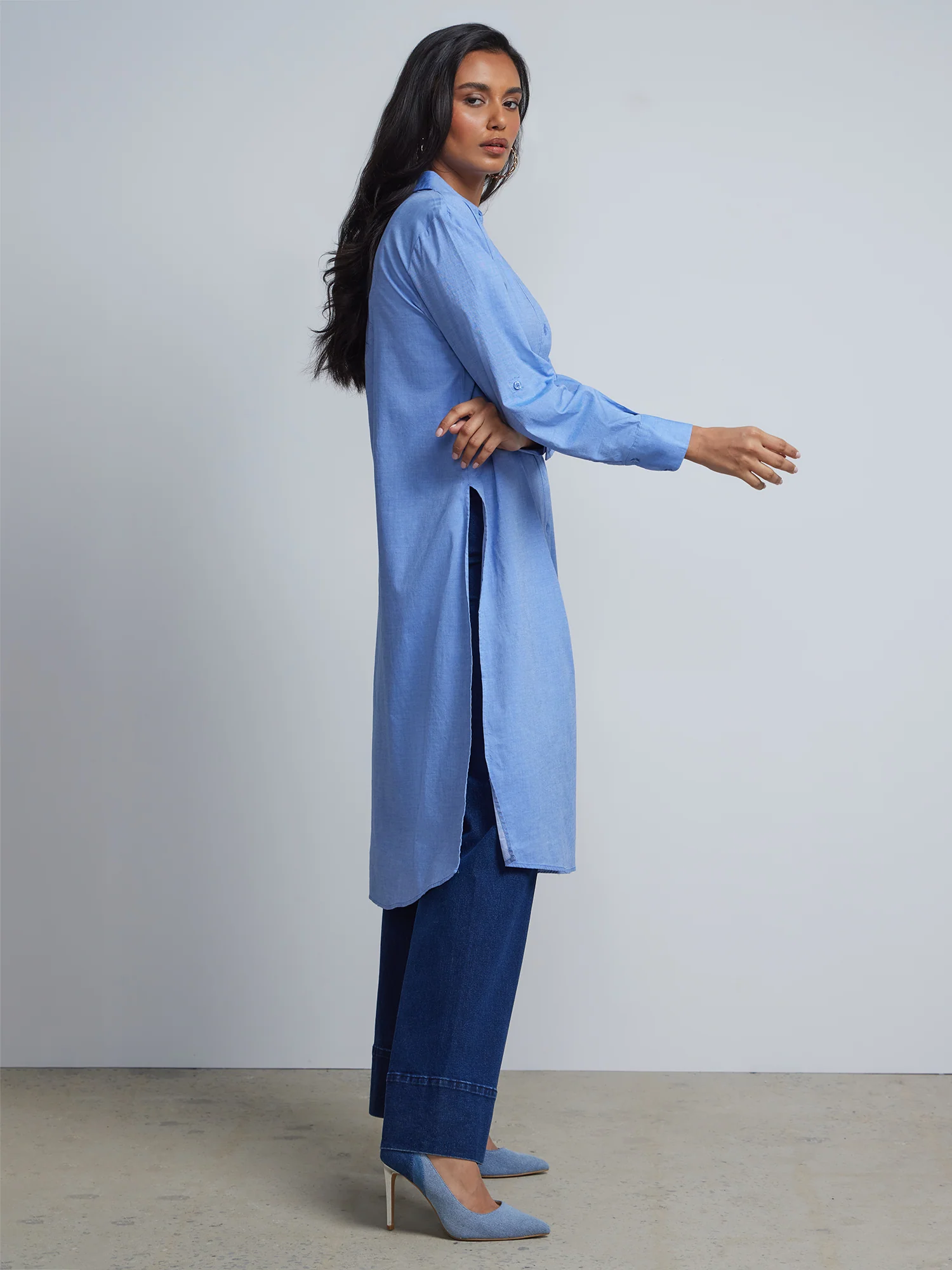 Petite Chambray Maxi Button-Front - NY&C Madison Shirt® - Image 2