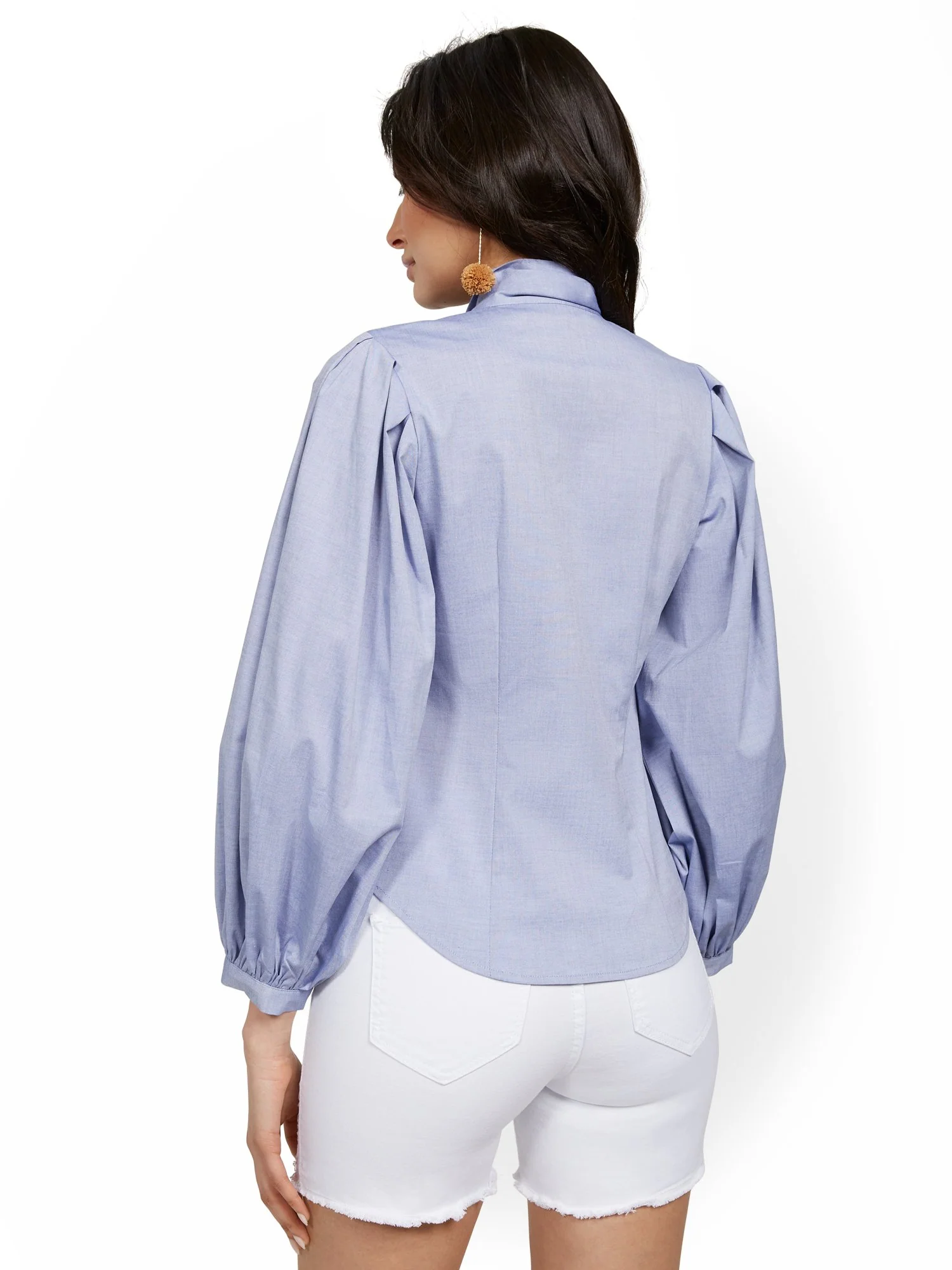 Petite Chambray Poplin Bow Shirt - Lily & Cali - Image 3