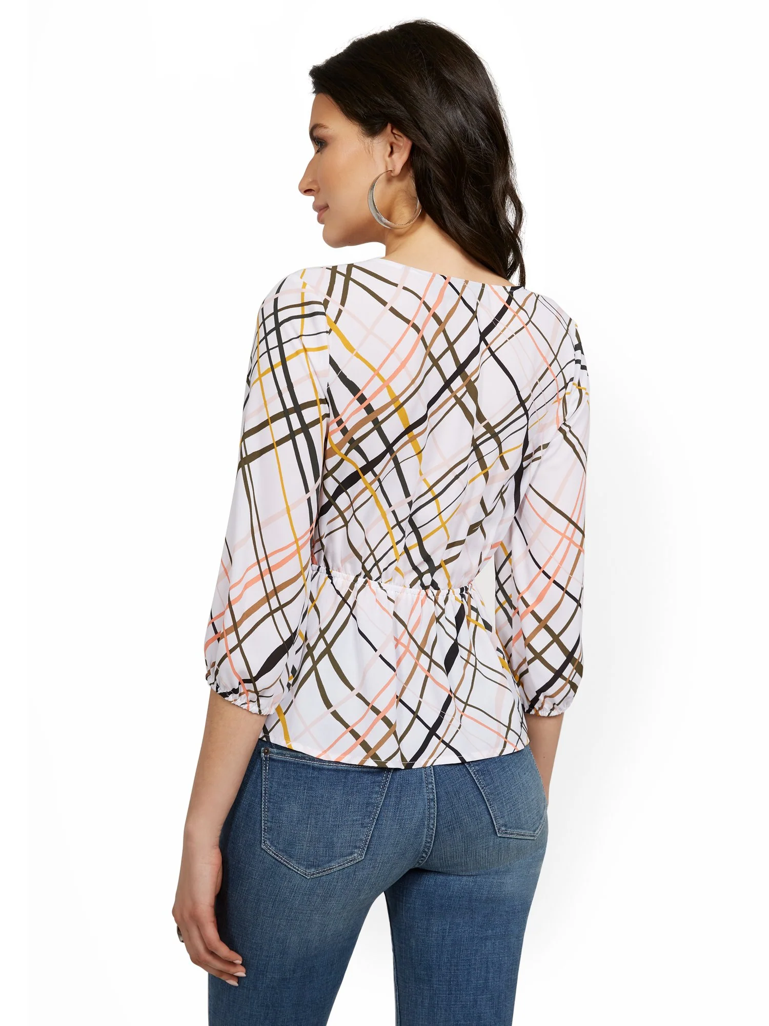 Petite Cinch-Waist Wrap Crosshatch Top - Image 3