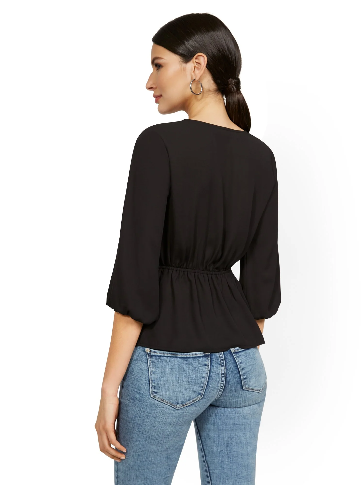 Petite Cinch-Waist Wrap Top - Image 3