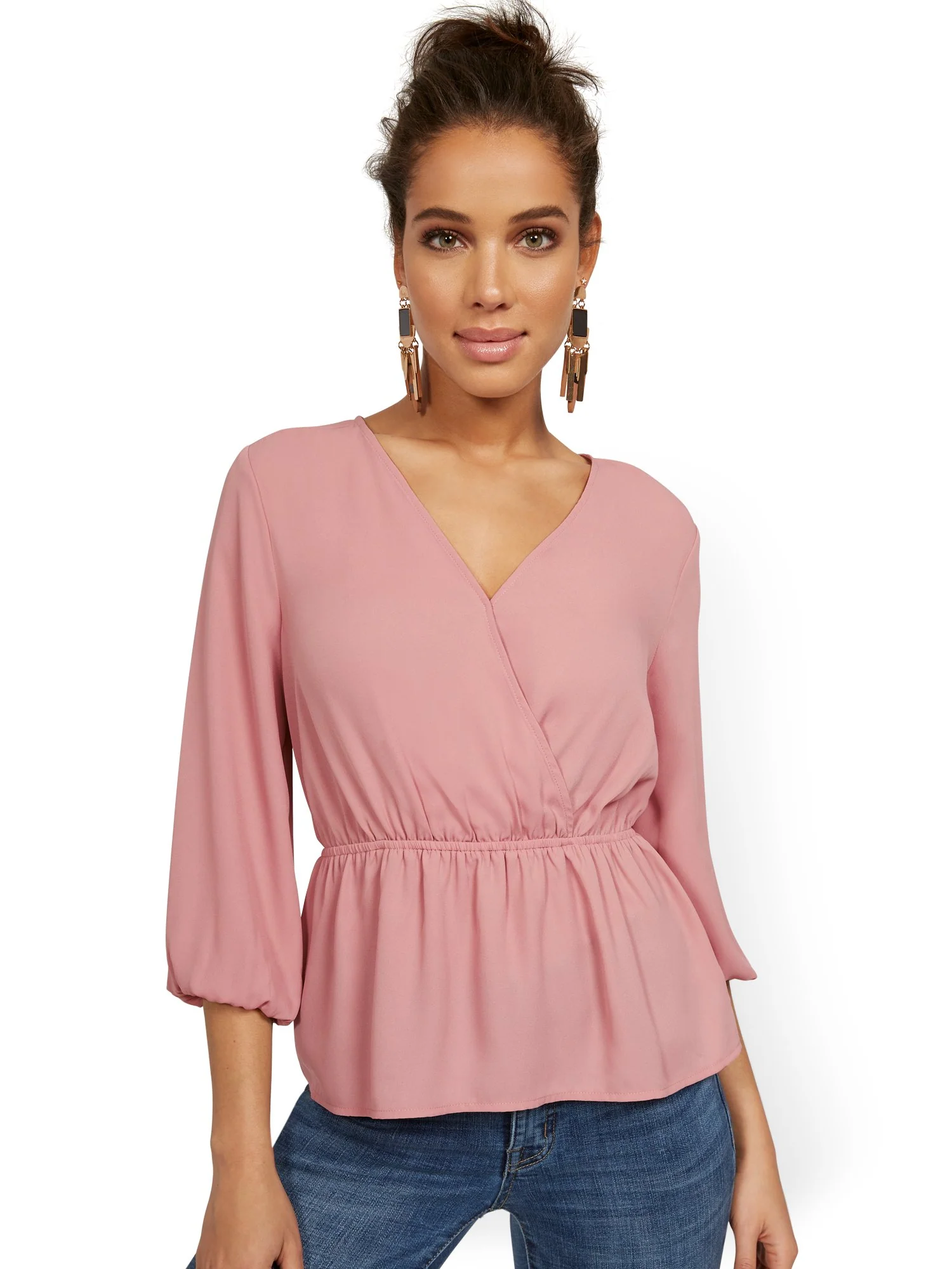 Petite Cinch-Waist Wrap Top - Image 5