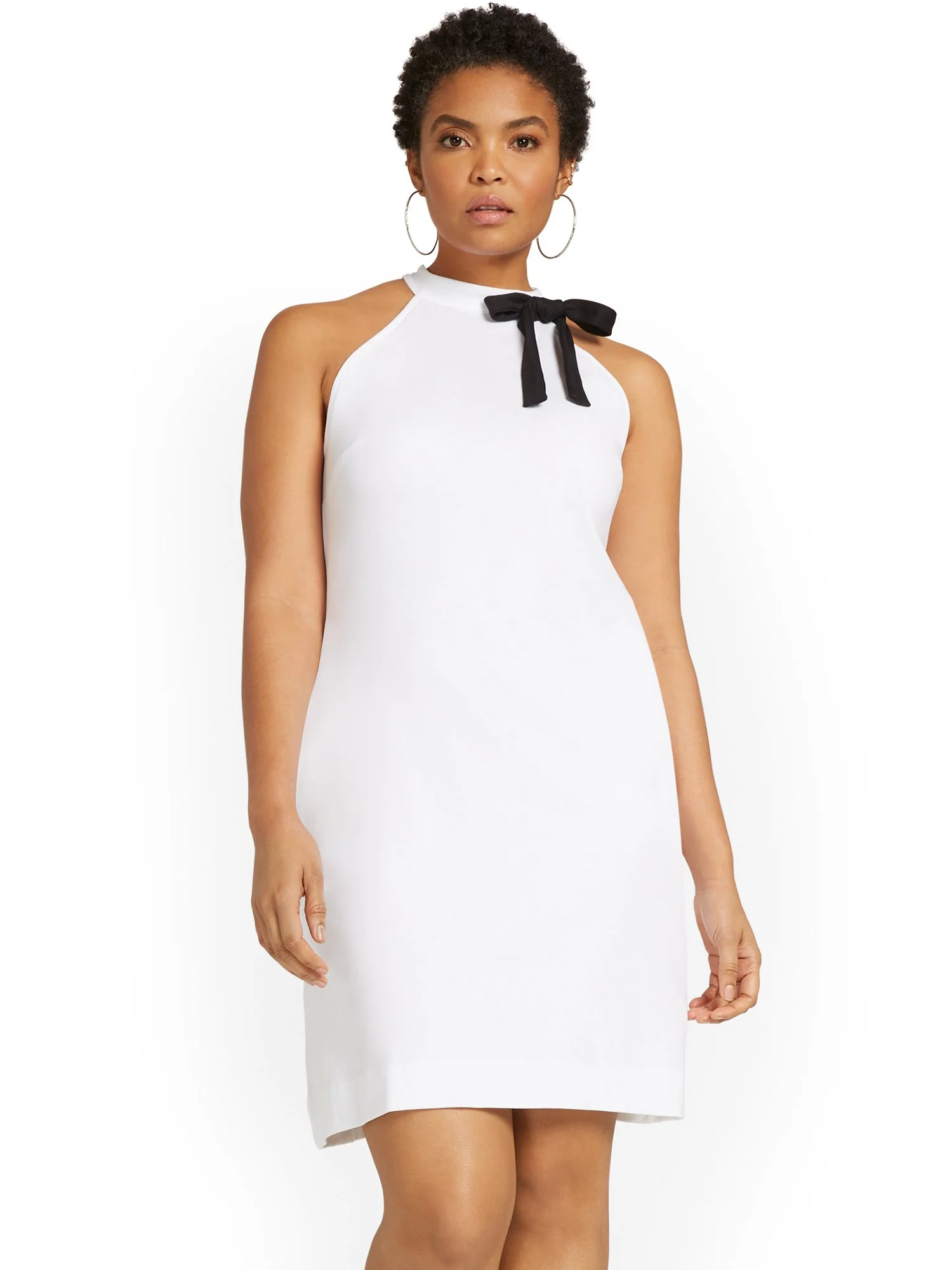 Petite Contrast-Bow Halterneck Dress - City Knits - Image 2