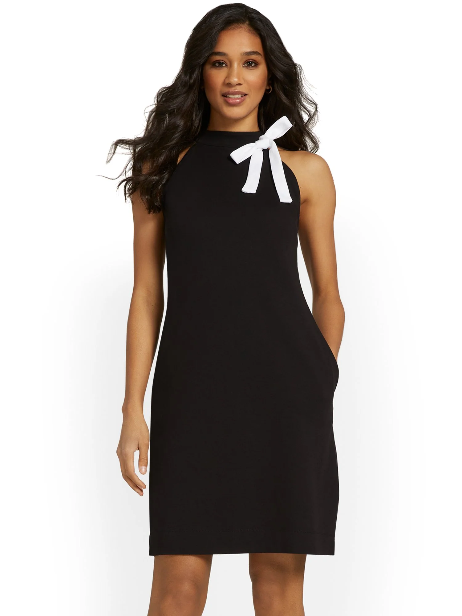 Petite Contrast-Bow Halterneck Dress - City Knits - Image 5