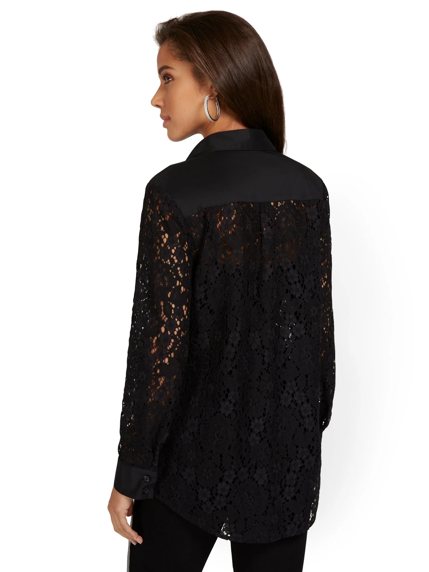 Petite Crochet Lace Tunic Top - Image 3