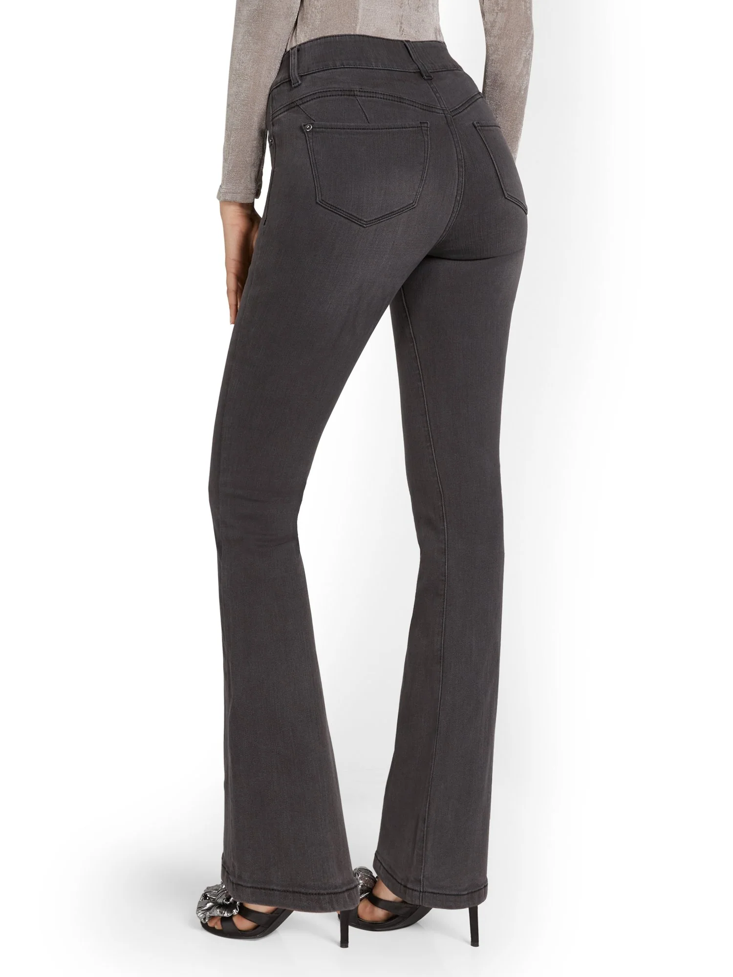Petite Curvy High-Waisted Bootcut Jeans - Grey - Image 3