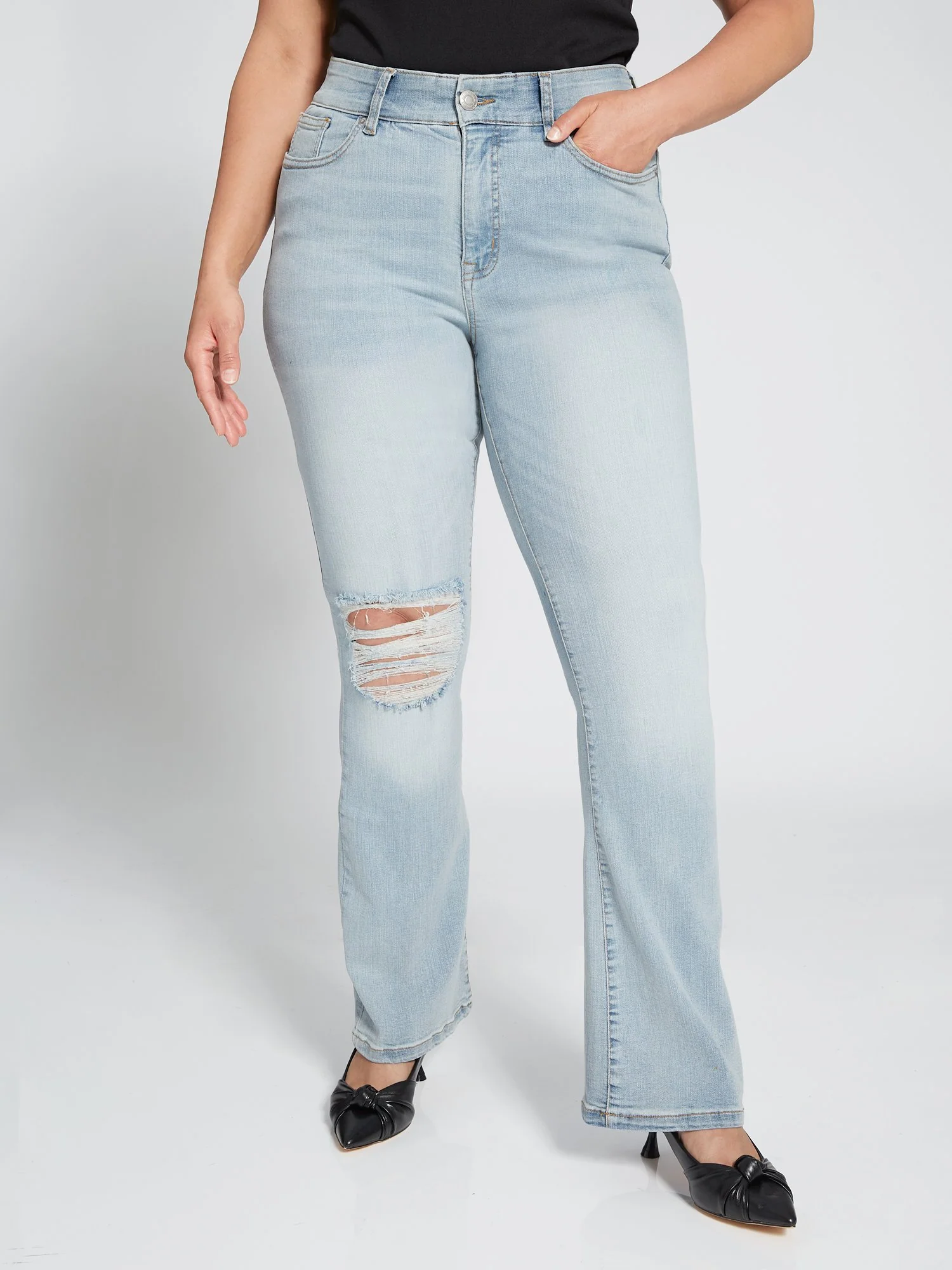 Petite Curvy High-Waisted Bootcut Jeans - Light Wash - Image 5