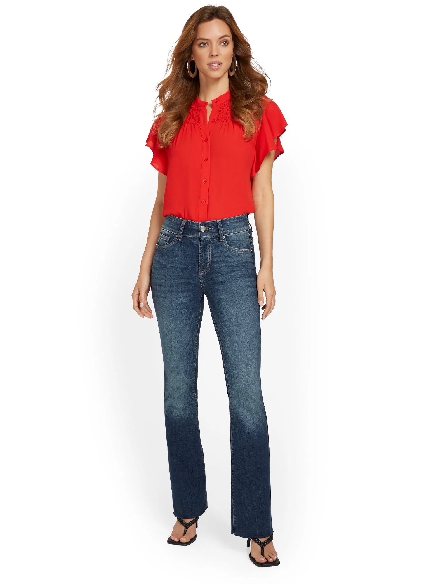 Petite Curvy High-Waisted Bootcut Jeans - Medium Wash - Image 5