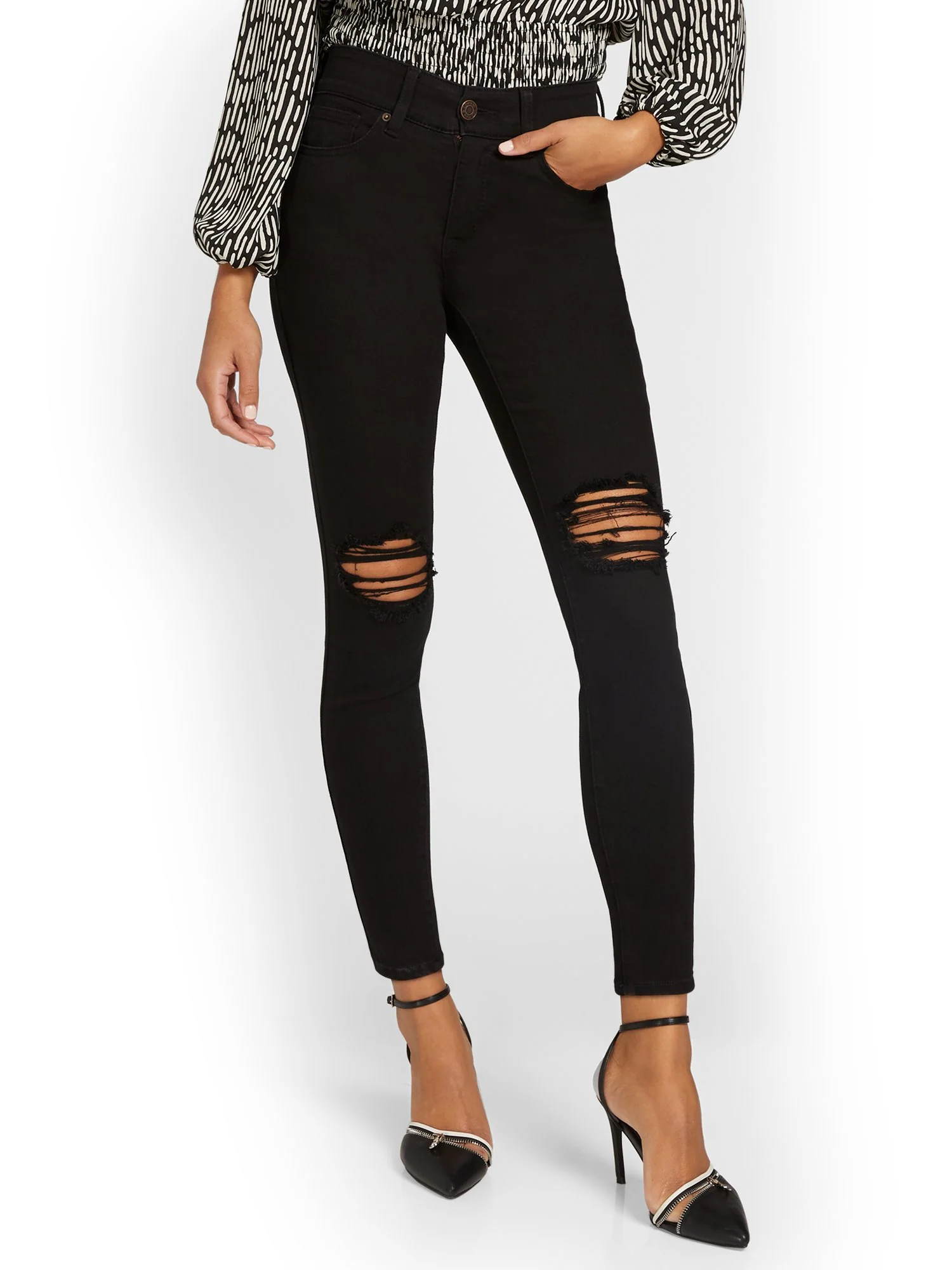 Petite Curvy High-Waisted Super-Skinny Ankle Jeans - Black - Image 2