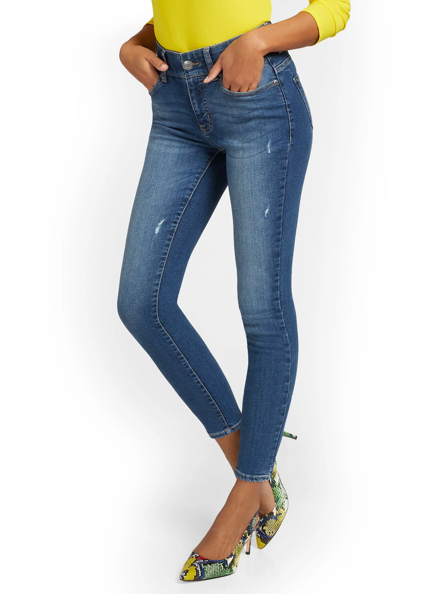 Petite Curvy High-Waisted Super-Skinny Ankle Jeans - Dark Wash - Image 2