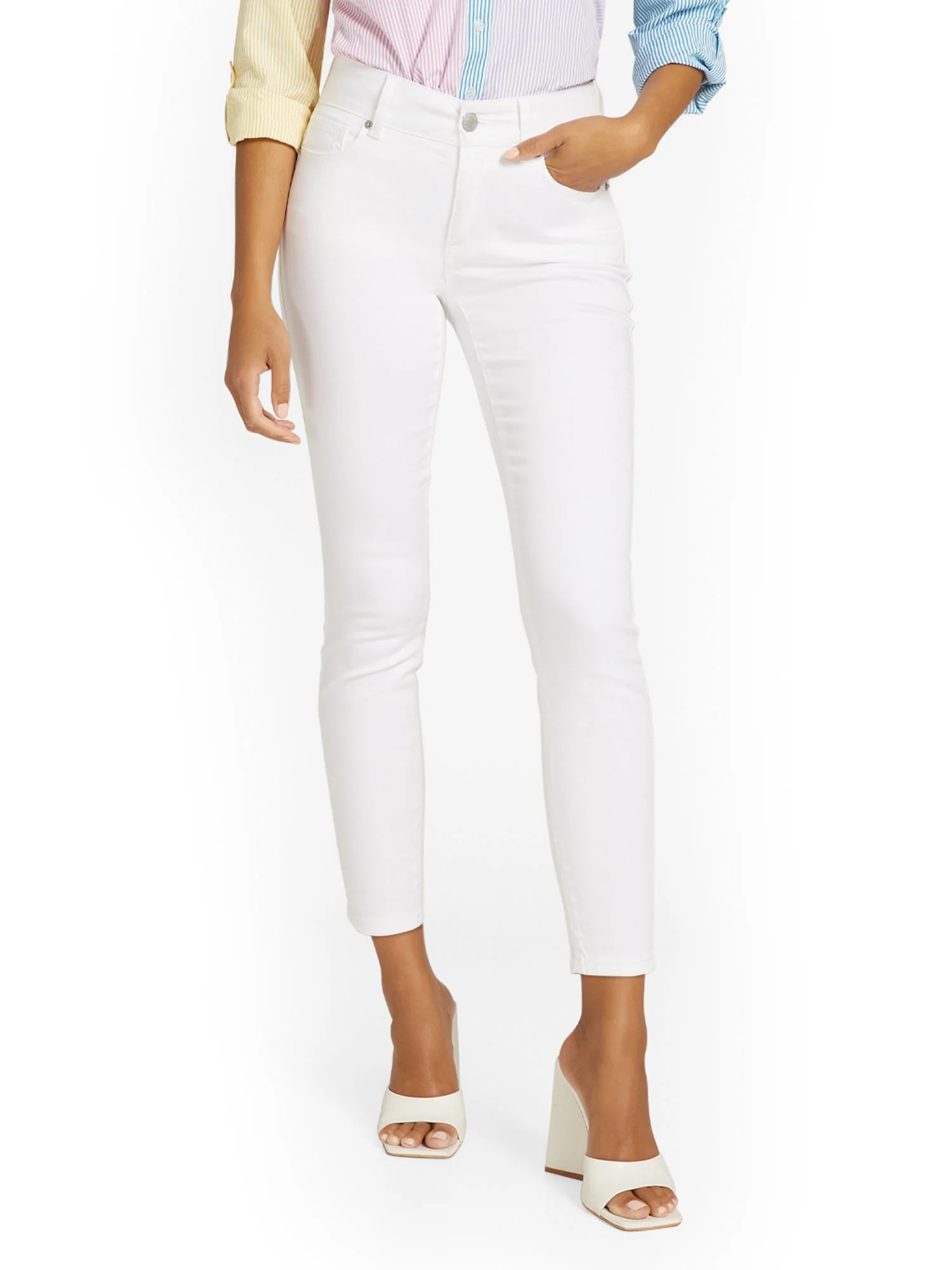 Petite Curvy High-Waisted Super-Skinny Ankle Jeans - White