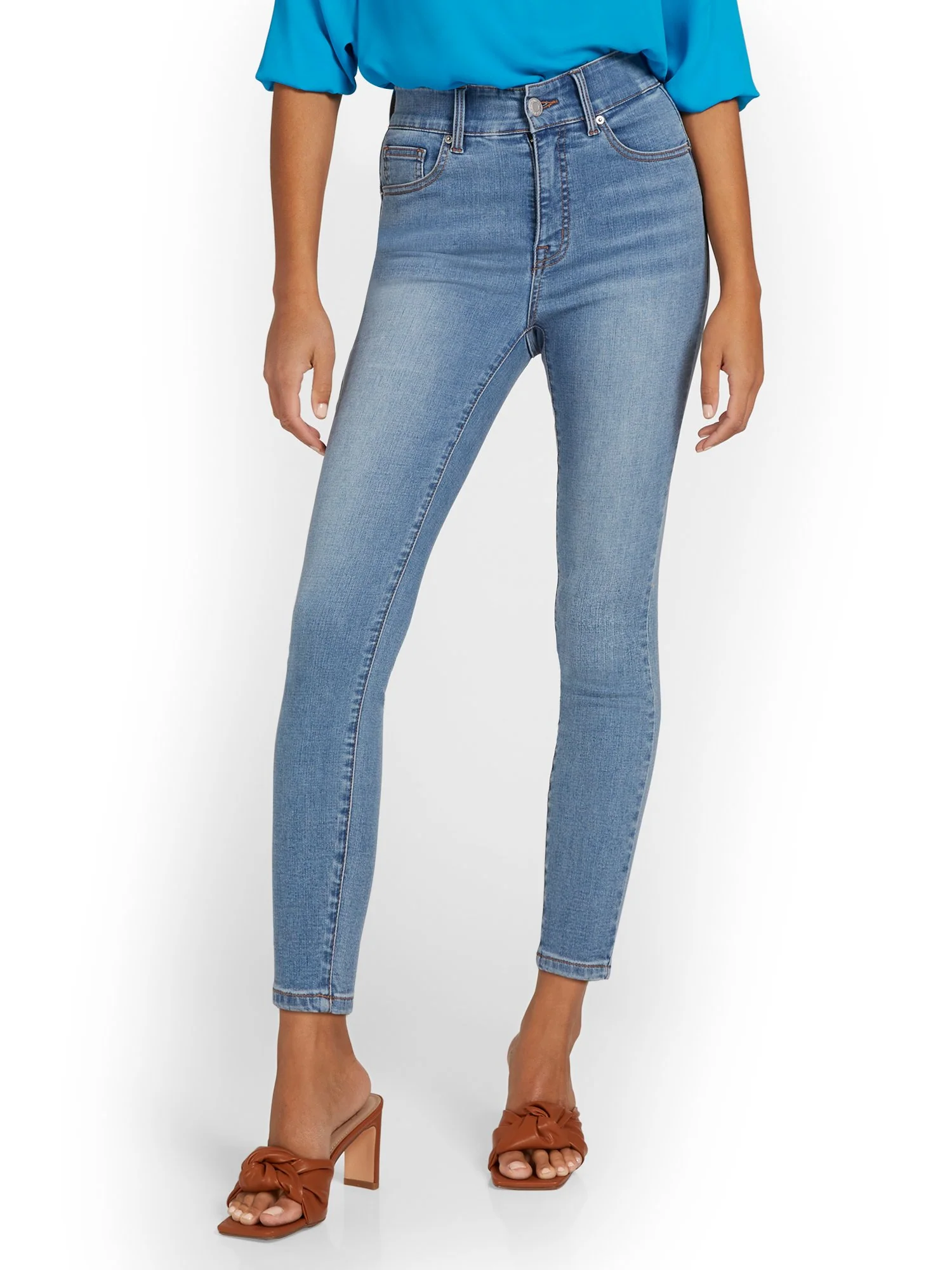 Petite Curvy Ultra High-Waisted Super-Skinny Ankle Jeans - Medium Wash - Image 2