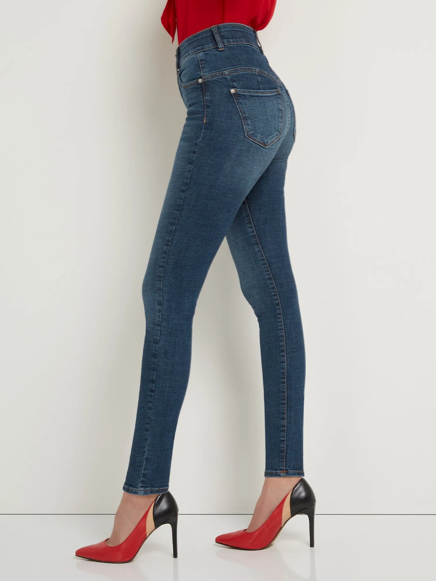 Petite Curvy Ultra High-Waisted Super-Skinny Jeans - Dark Wash - Image 4