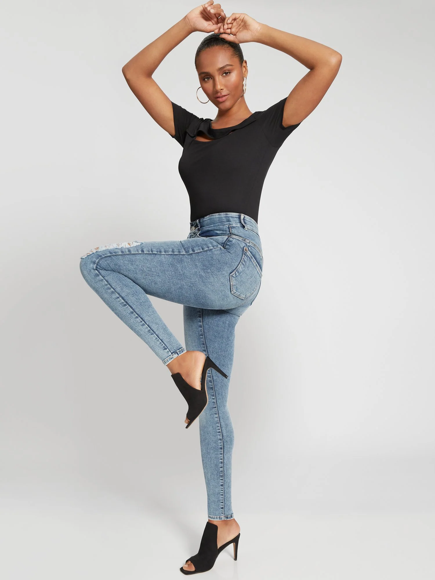 Petite Curvy Ultra High-Waisted Super-Skinny Jeans - Light Wash - Image 2