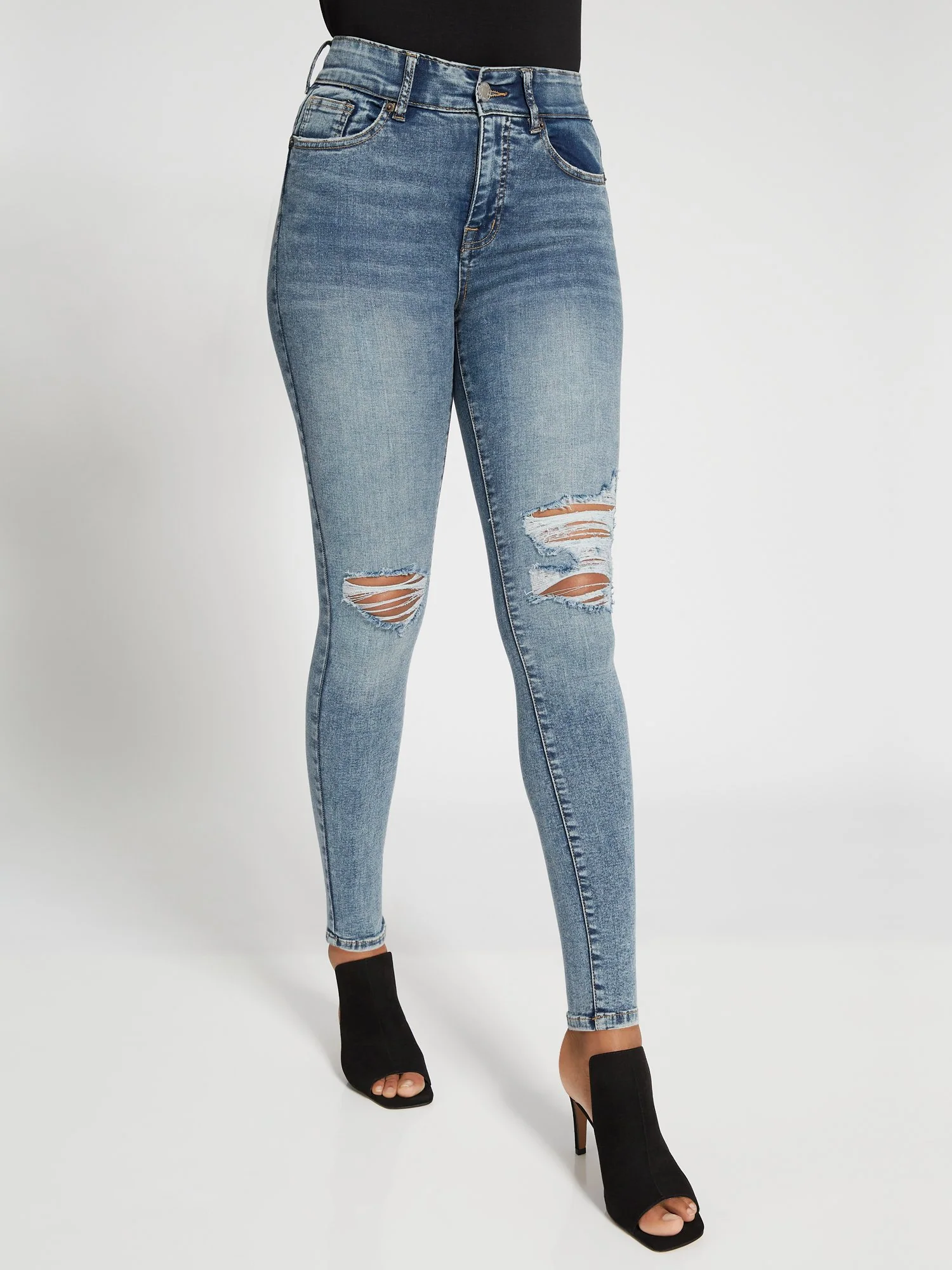 Petite Curvy Ultra High-Waisted Super-Skinny Jeans - Light Wash - Image 4