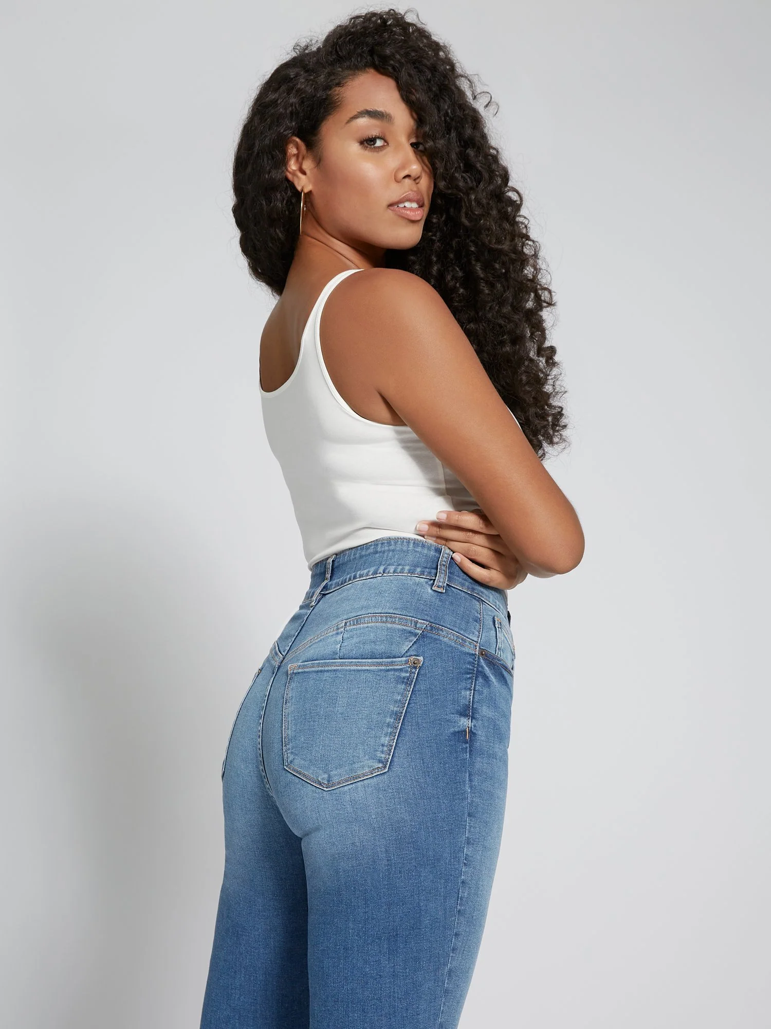 Petite Curvy Ultra High-Waisted Super-Skinny Jeans - Medium Wash - Image 2
