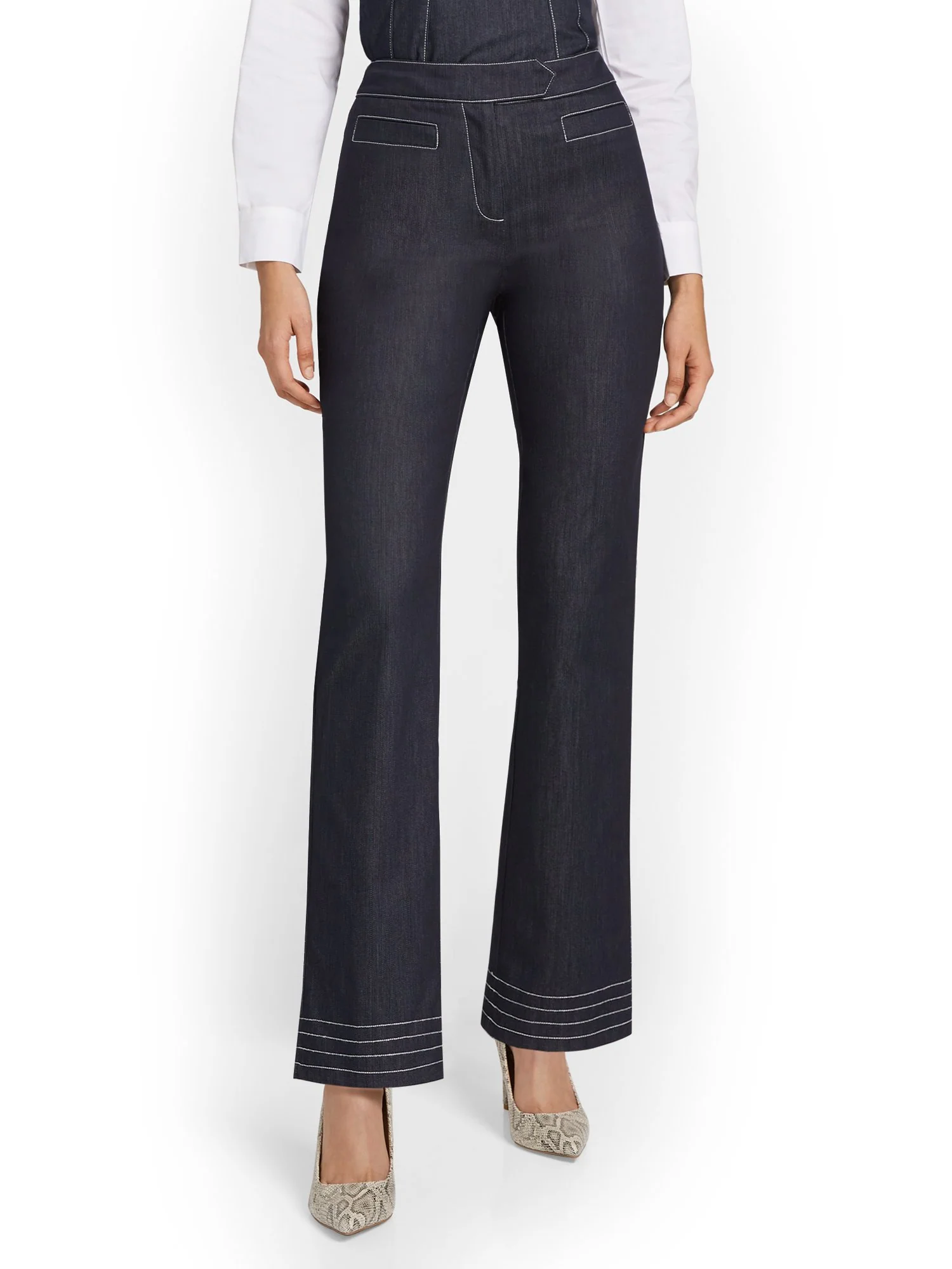 Petite Denim Topstitch Straight-Leg Pant - Image 2