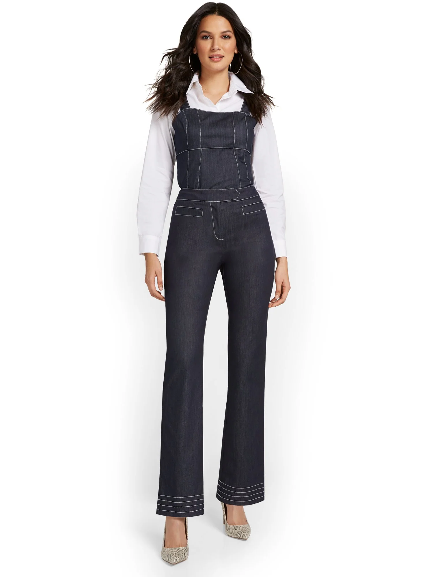 Petite Denim Topstitch Straight-Leg Pant - Image 4