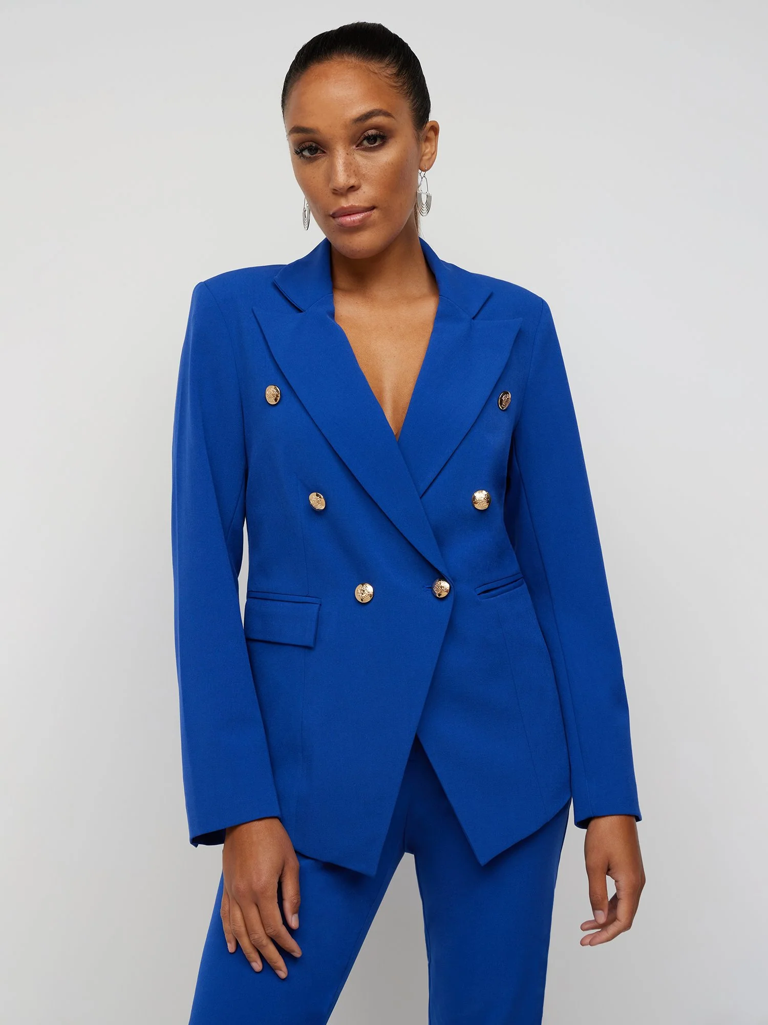 Petite Double-Breasted Crest-Button Blazer - Essential Stretch