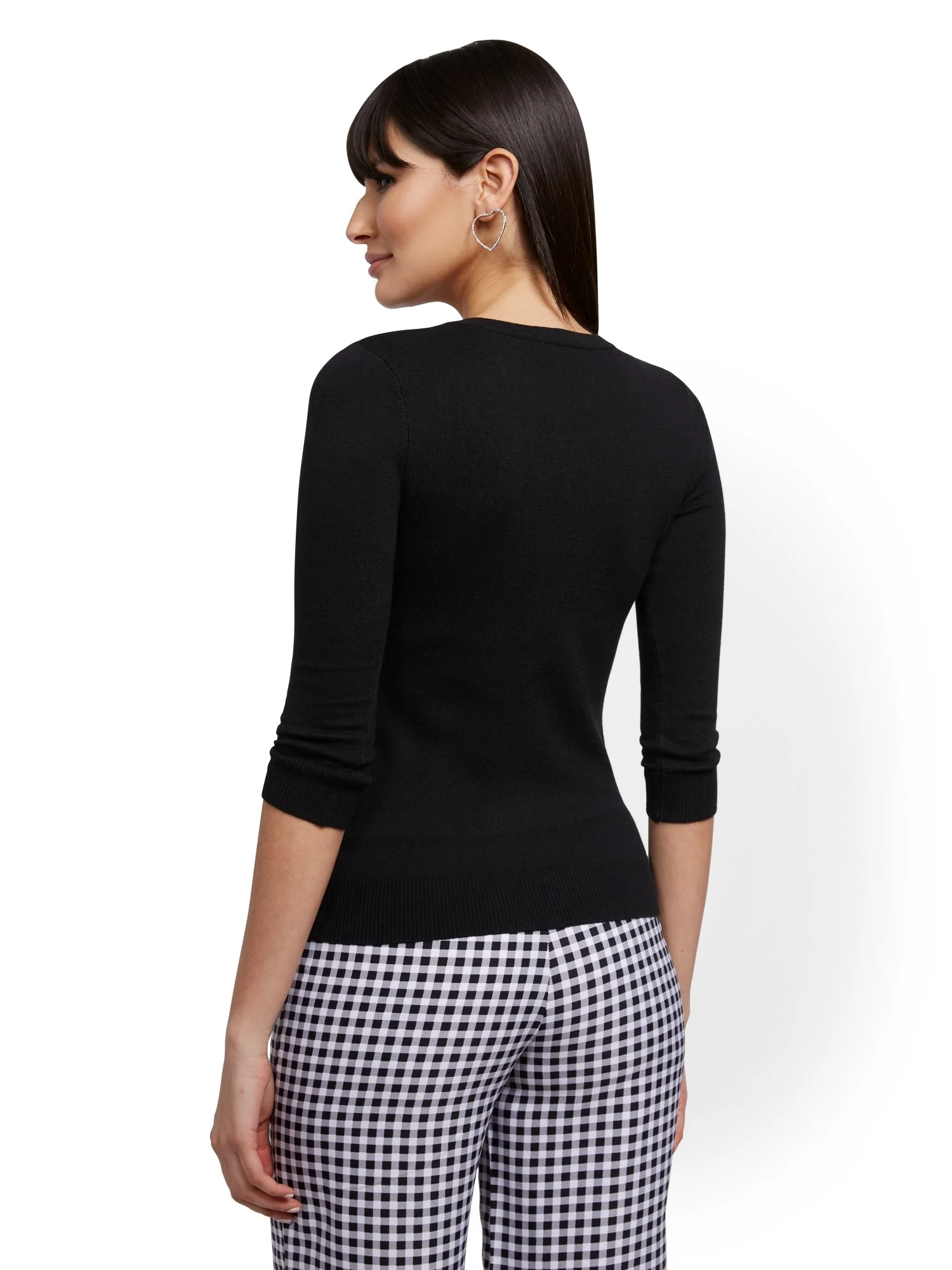 Petite Enamel-Button Chelsea Crewneck Cardigan - 7th Avenue - Image 3