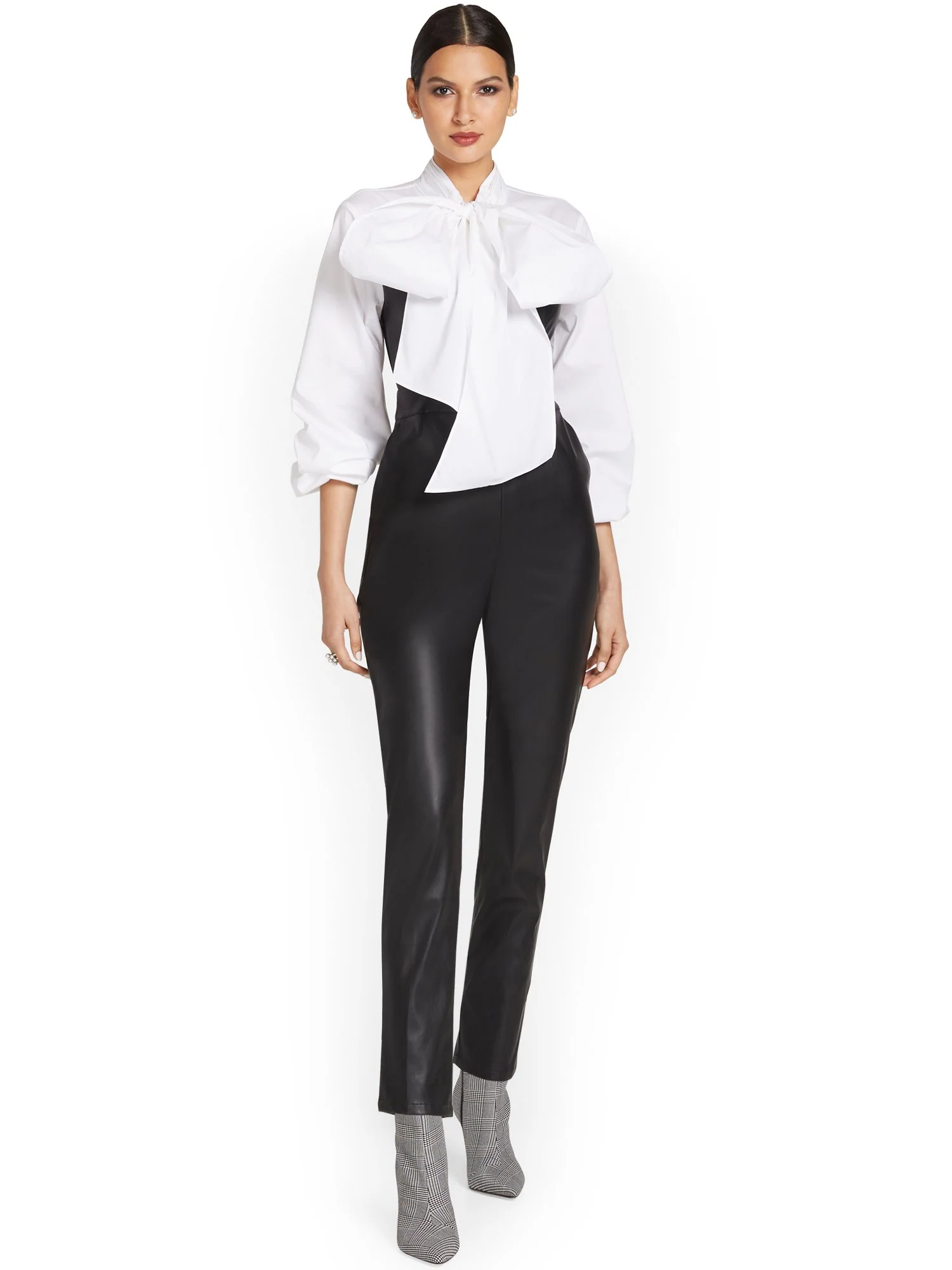 Petite Faux-Leather Bow-Front Jumpsuit - Image 2