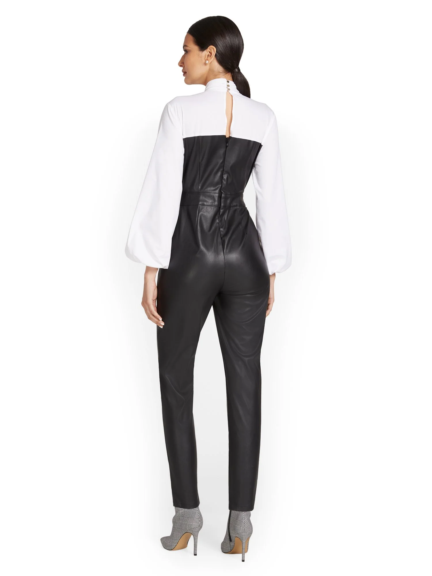 Petite Faux-Leather Bow-Front Jumpsuit - Image 3
